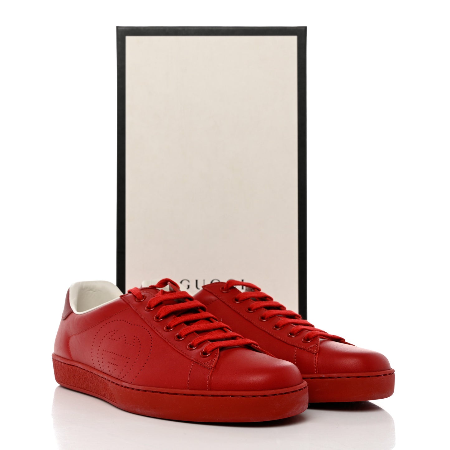 Calfskin Miro Soft Interlocking G Perforated Mens Ace Sneakers 9 Hibiscus Red Red Vintage