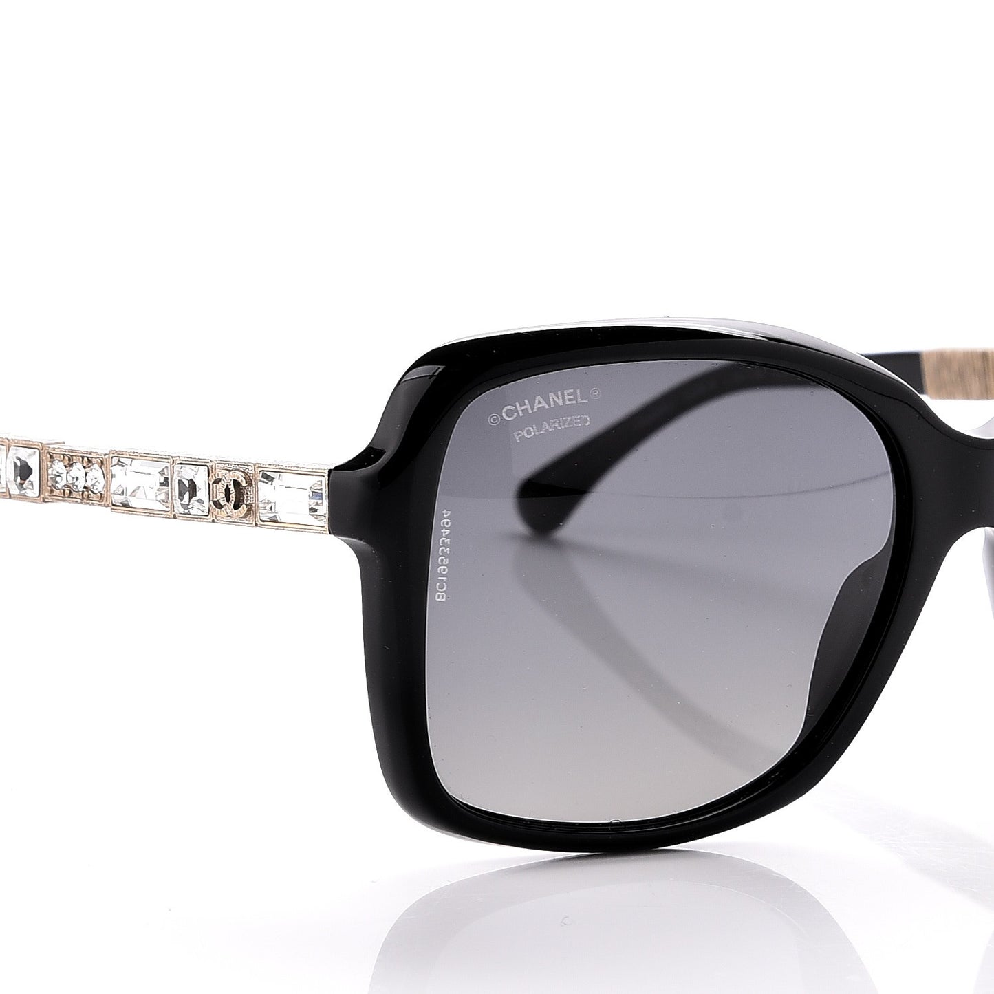 Crystal Baguette Polarized Square Sunglasses 5308-B Black