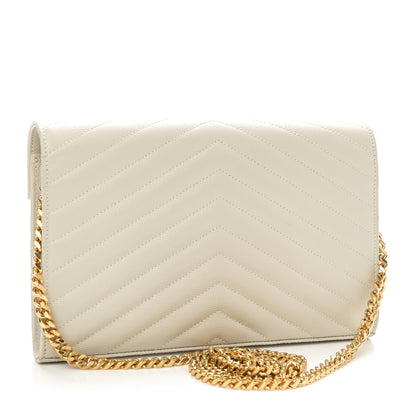 Saint Laurent Grain De Poudre Matelasse Chevron Monogram Chain Wallet Crema Soft 3 of 10