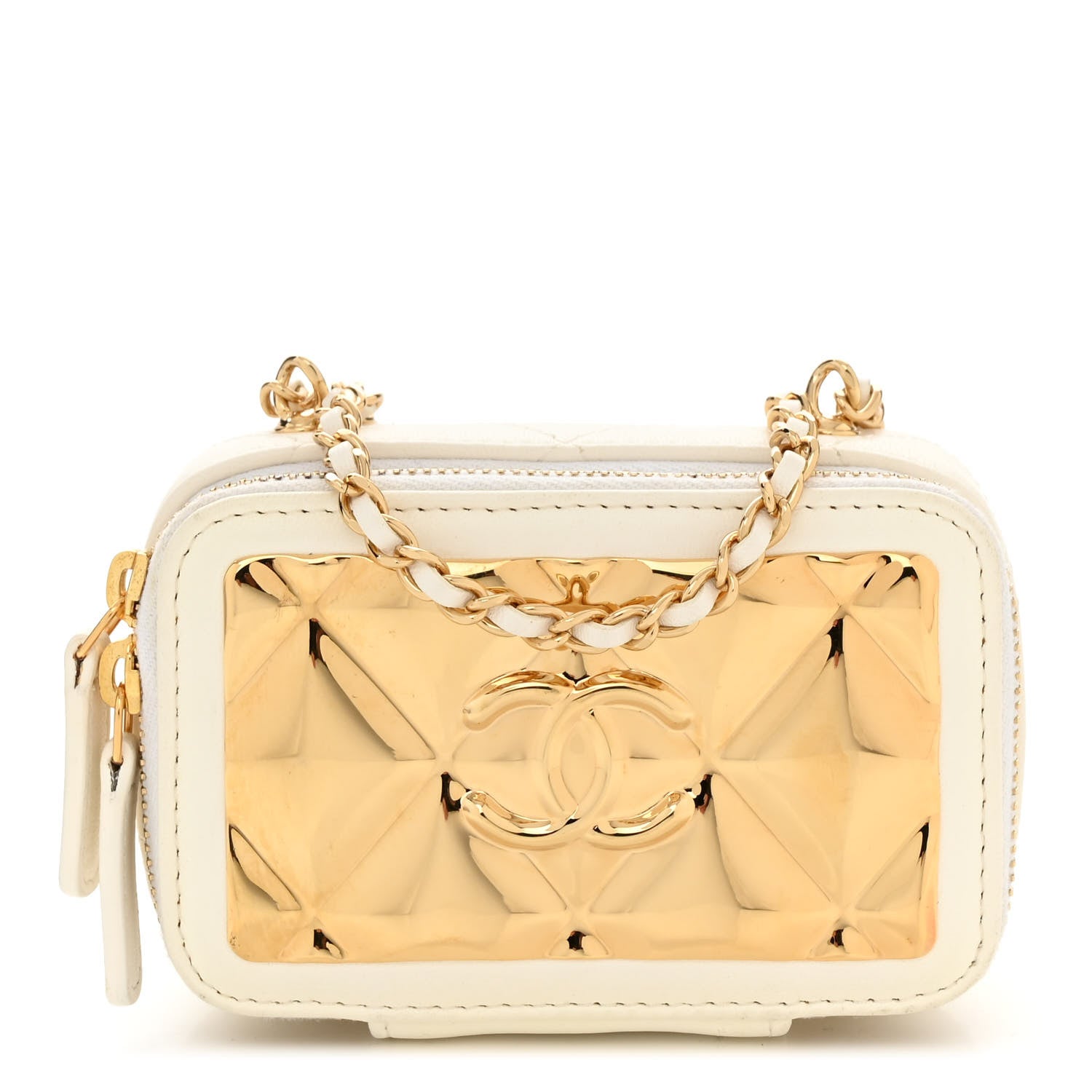 Chanel Lambskin Quilted Mini Golden Plate Clutch With Chain White 1 of 12