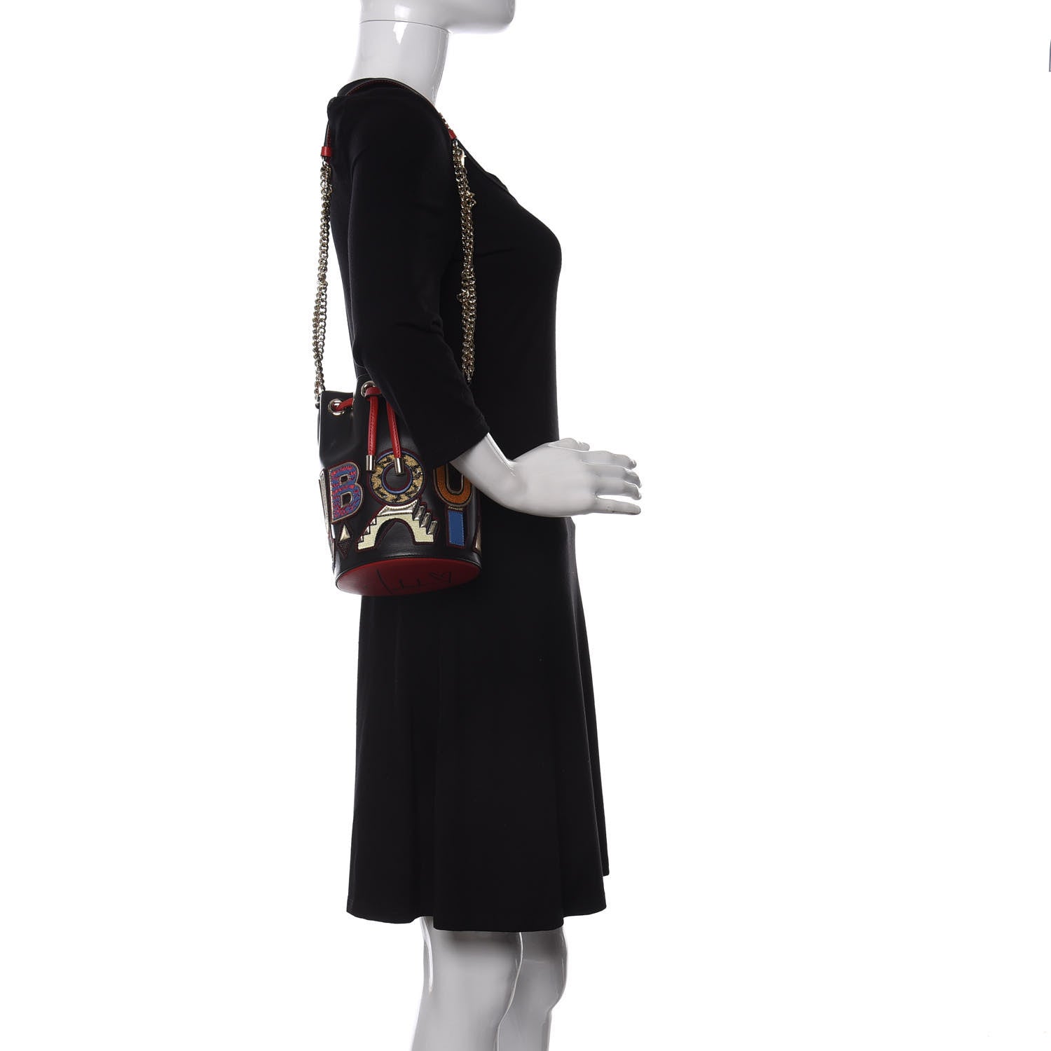 Christian Louboutin Calfskin Embroidered Alpha Marie Jane Bucket Black Multicolor 2 of 10