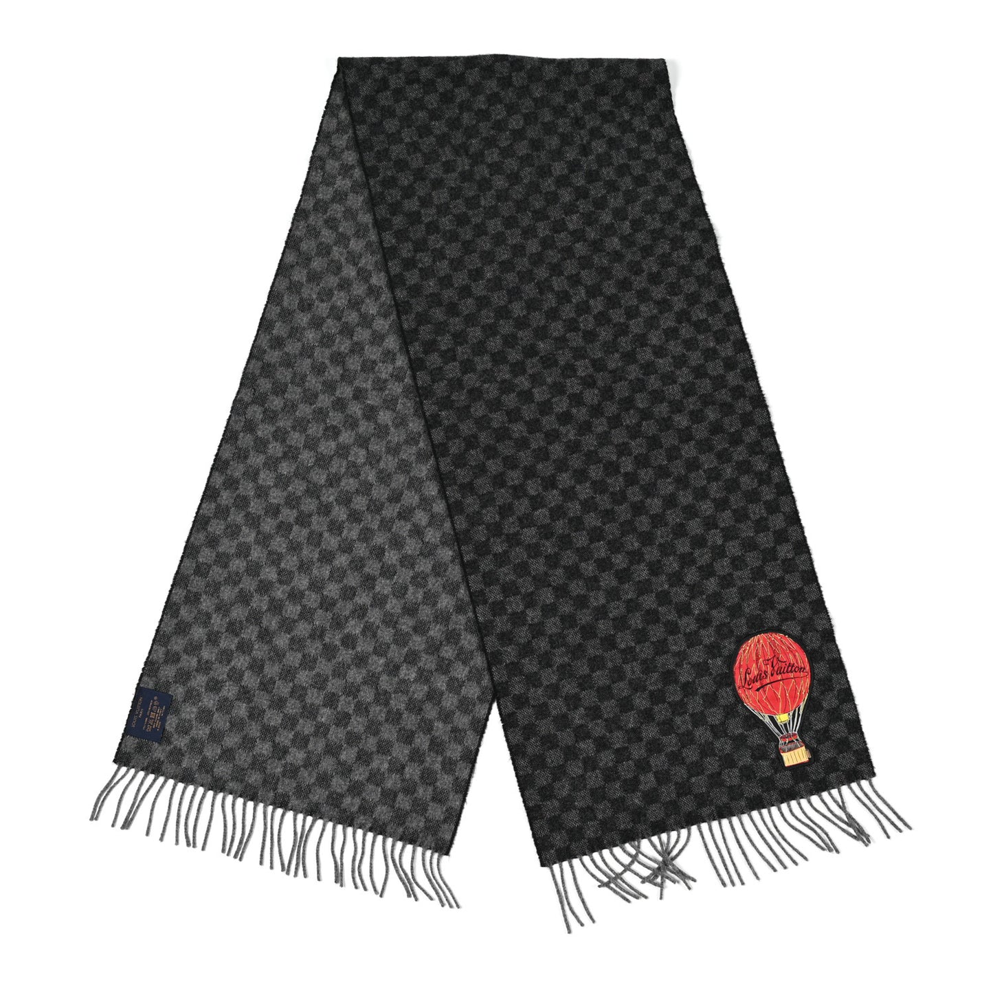 Wool Alpaca Damier Graphite Map Scarf Black