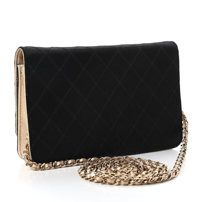 Chanel Satin Diamond Stitch Wallet On Chain WOC Black Gold 3 of 12