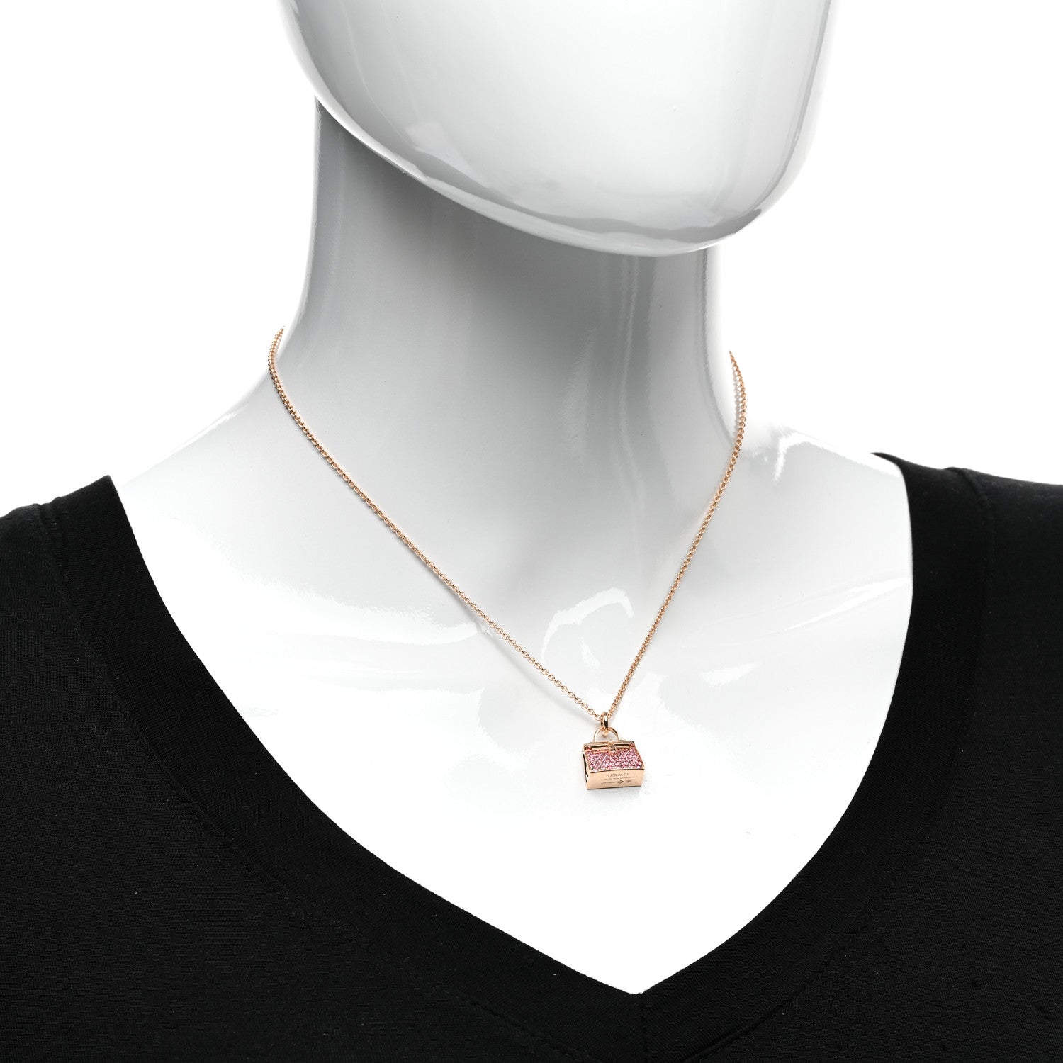 Hermes 18K Rose Gold Pink Sapphire Kelly Amulettes Pendant Necklace 2 of 5
