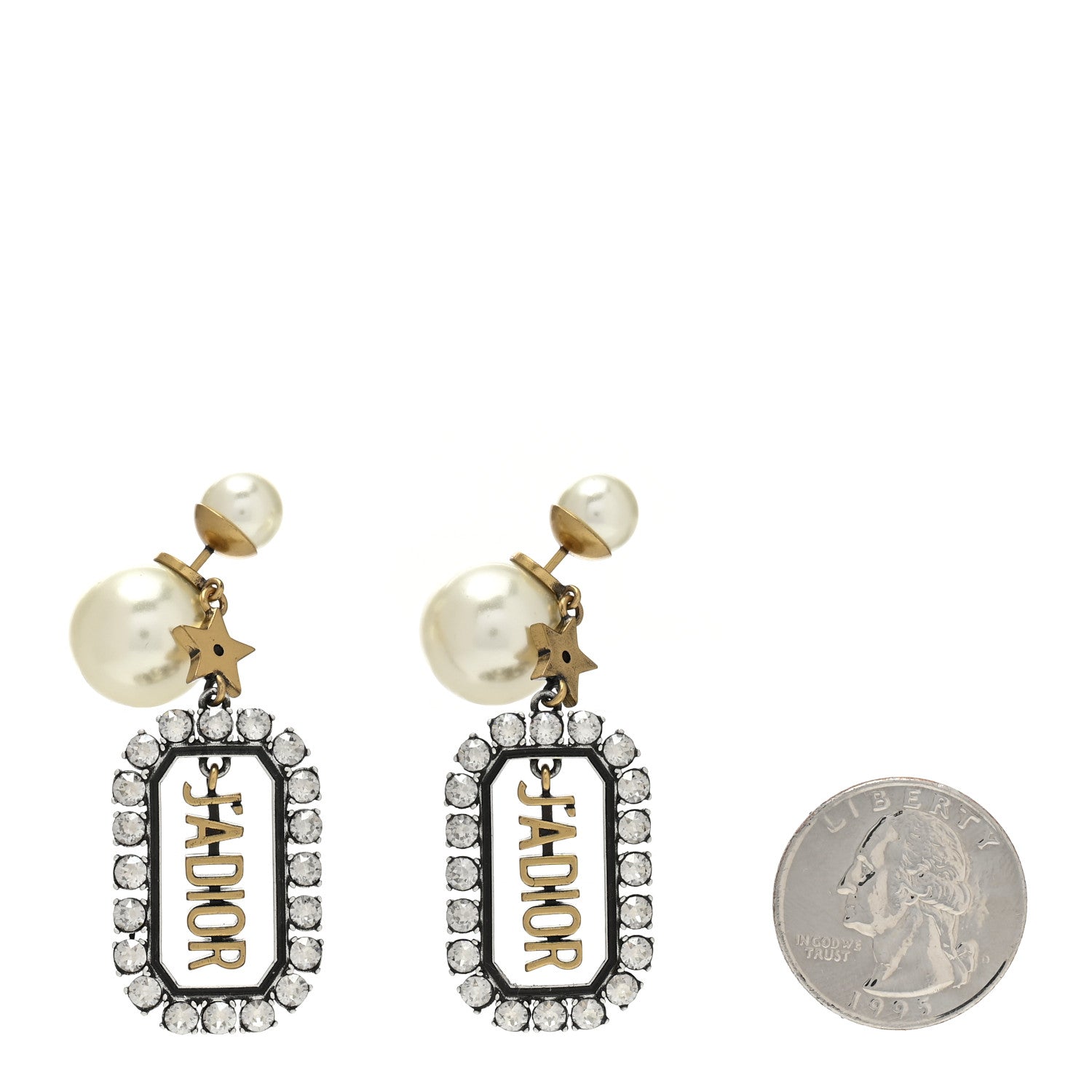 Christian Dior Pearl Crystal J'Adior Rectangle Tribales Earrings Antique Gold 2 of 4