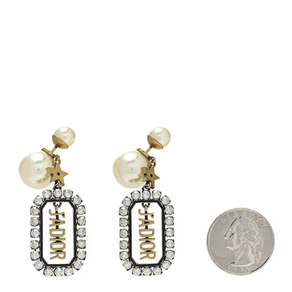 Christian Dior Pearl Crystal J'Adior Rectangle Tribales Earrings Antique Gold 2 of 4
