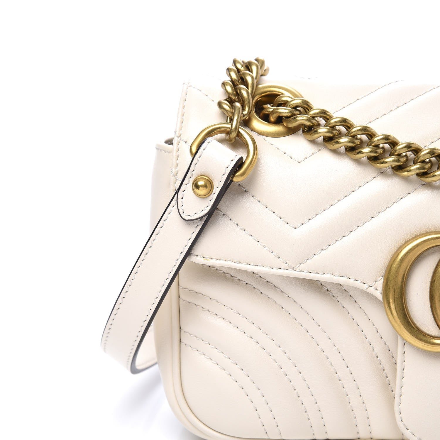 Gucci Calfskin Matelasse Mini GG Marmont Shoulder Bag White 10 of 11