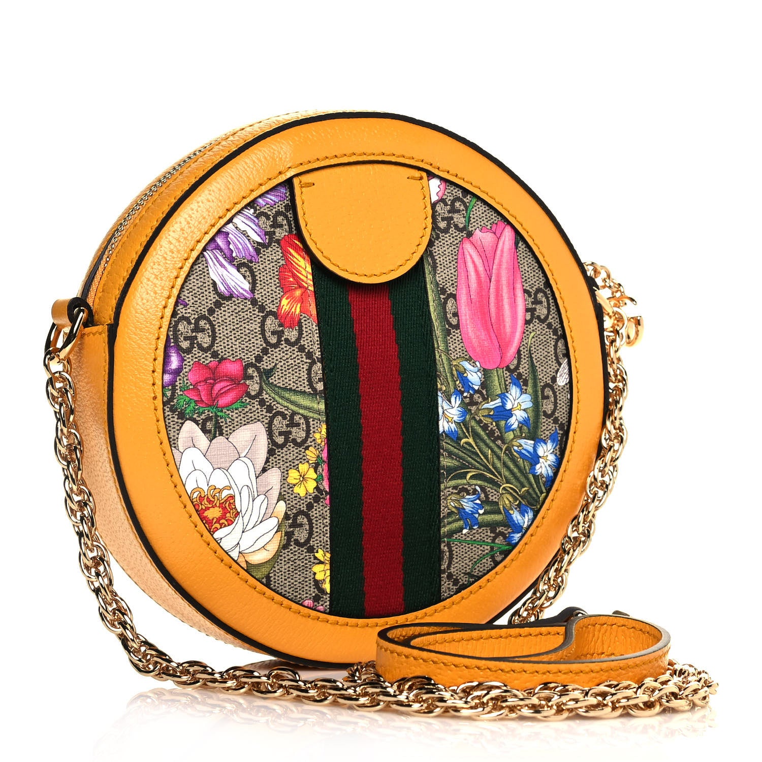 Gucci GG Supreme Monogram Flora Web Mini Ophidia Round Shoulder Bag Beige Multicolor Crop 3 of 9
