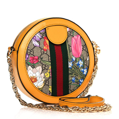 Gucci GG Supreme Monogram Flora Web Mini Ophidia Round Shoulder Bag Beige Multicolor Crop 3 of 9