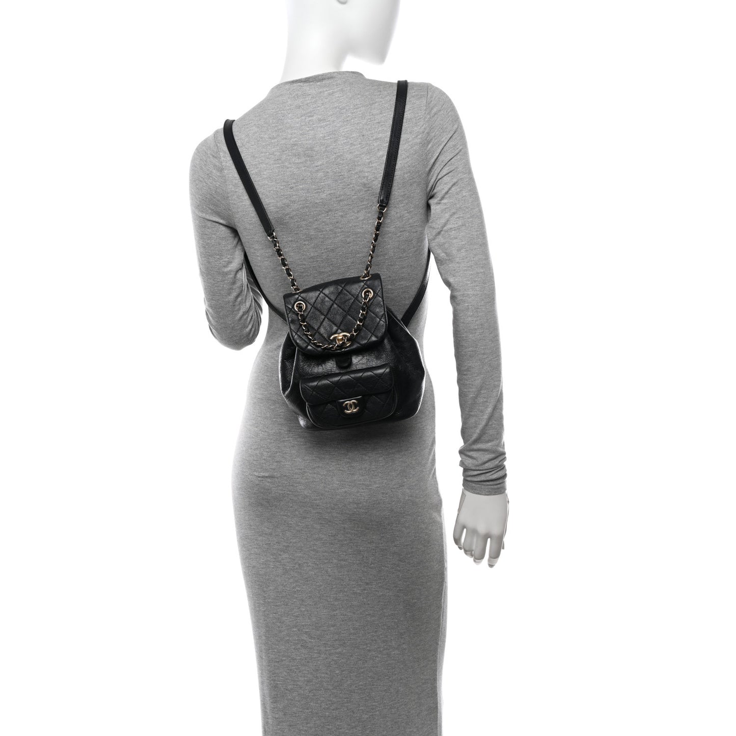 Glazed Aged Calfskin Quilted Small Duma Drawstring Backpack Black