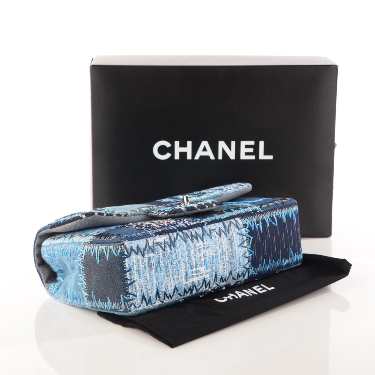Chanel Denim Tweed Patchwork Medium Single Flap Blue 4 of 8
