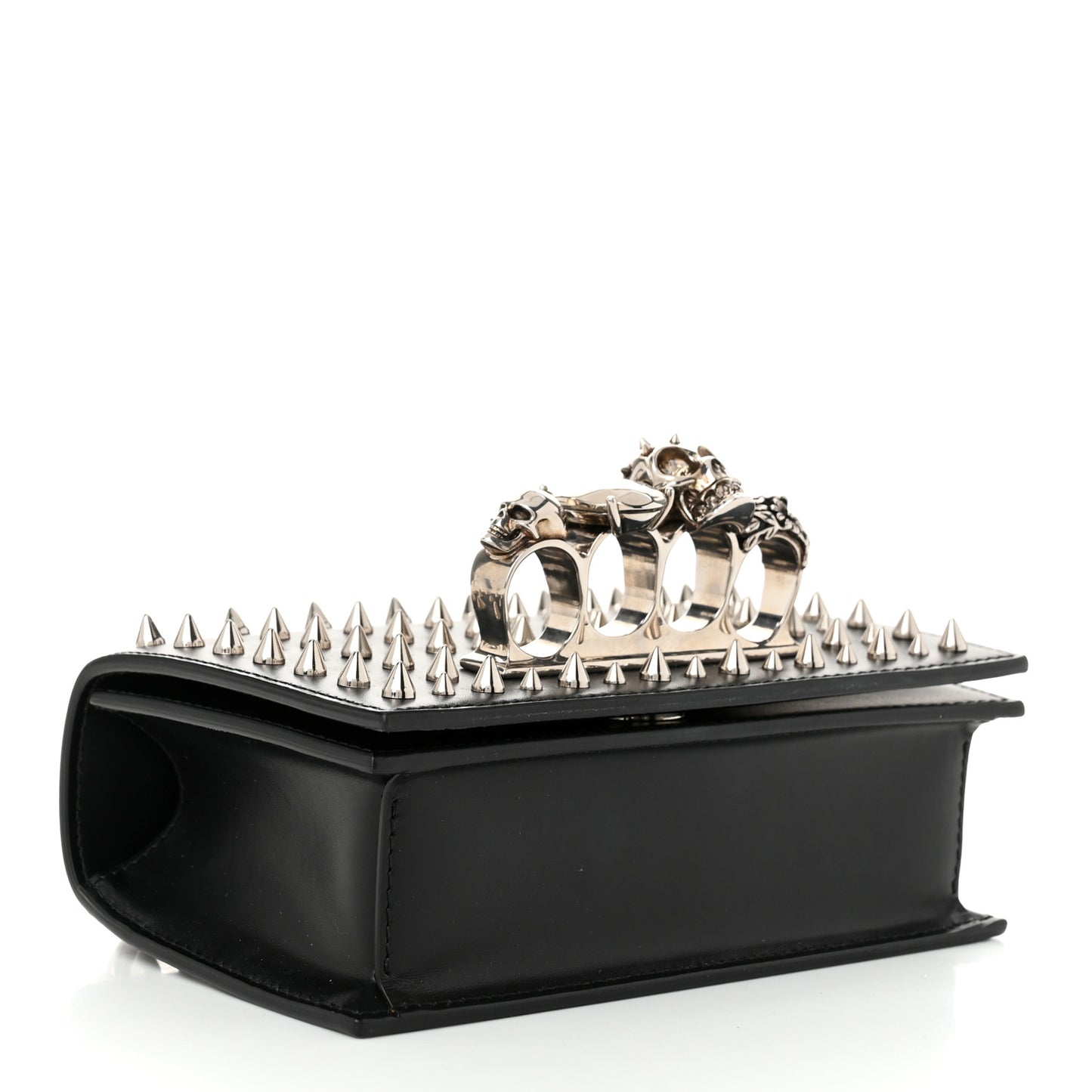 Calfskin Studded Knuckle Satchel Black Silver