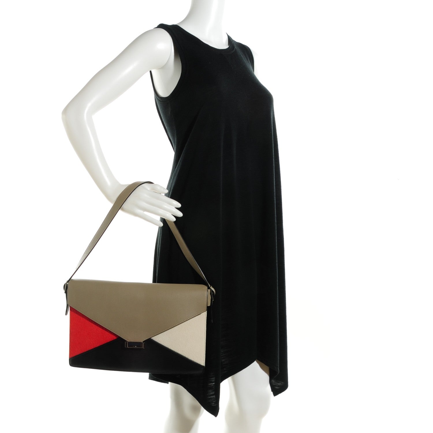 Celine Calf Hair Calfskin Medium Tri-Color Diamond Clutch Beige 2 of 7