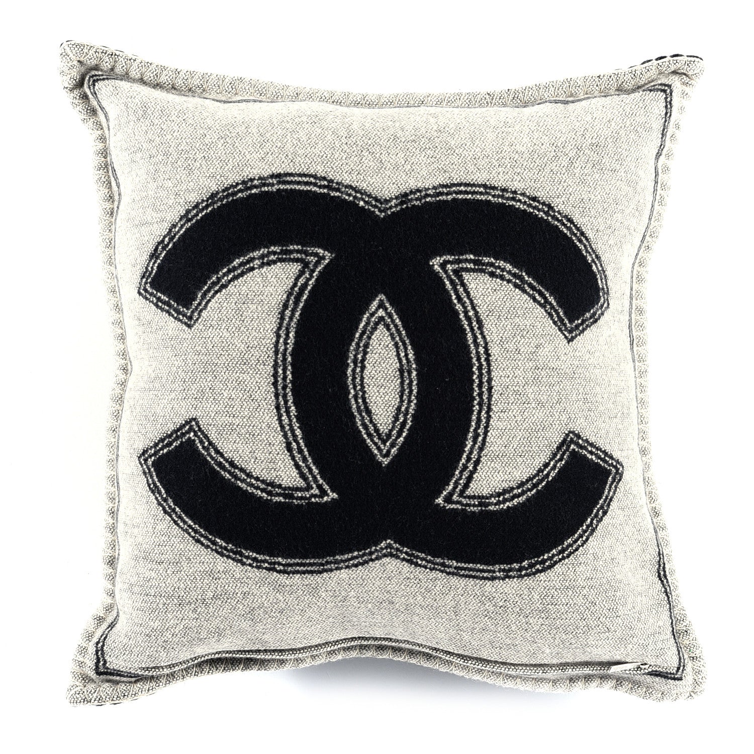 Chanel Merino Wool Cashmere CC Pillow Black Beige 1 of 3