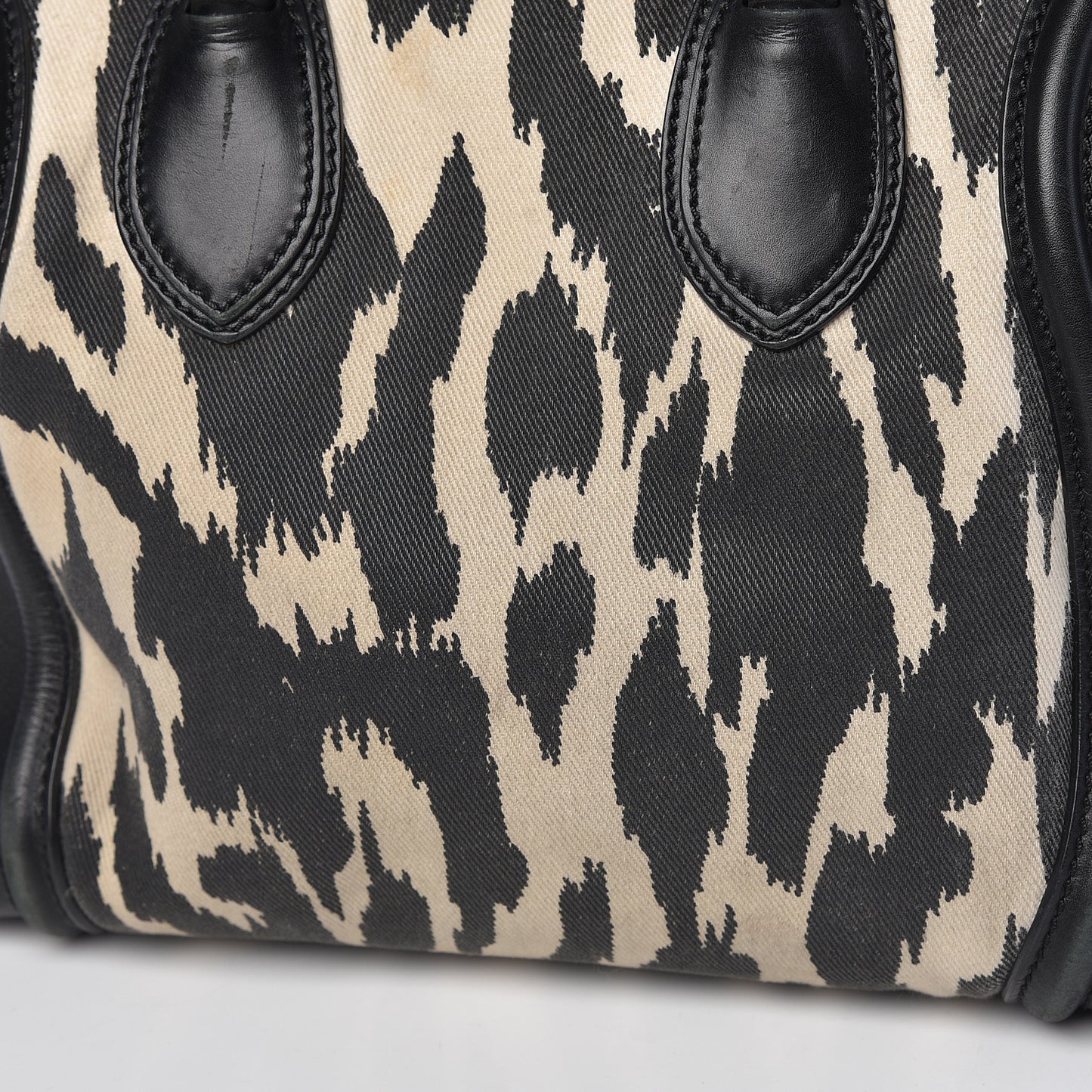 Canvas Smooth Calfskin Leopard Print Mini Luggage Black