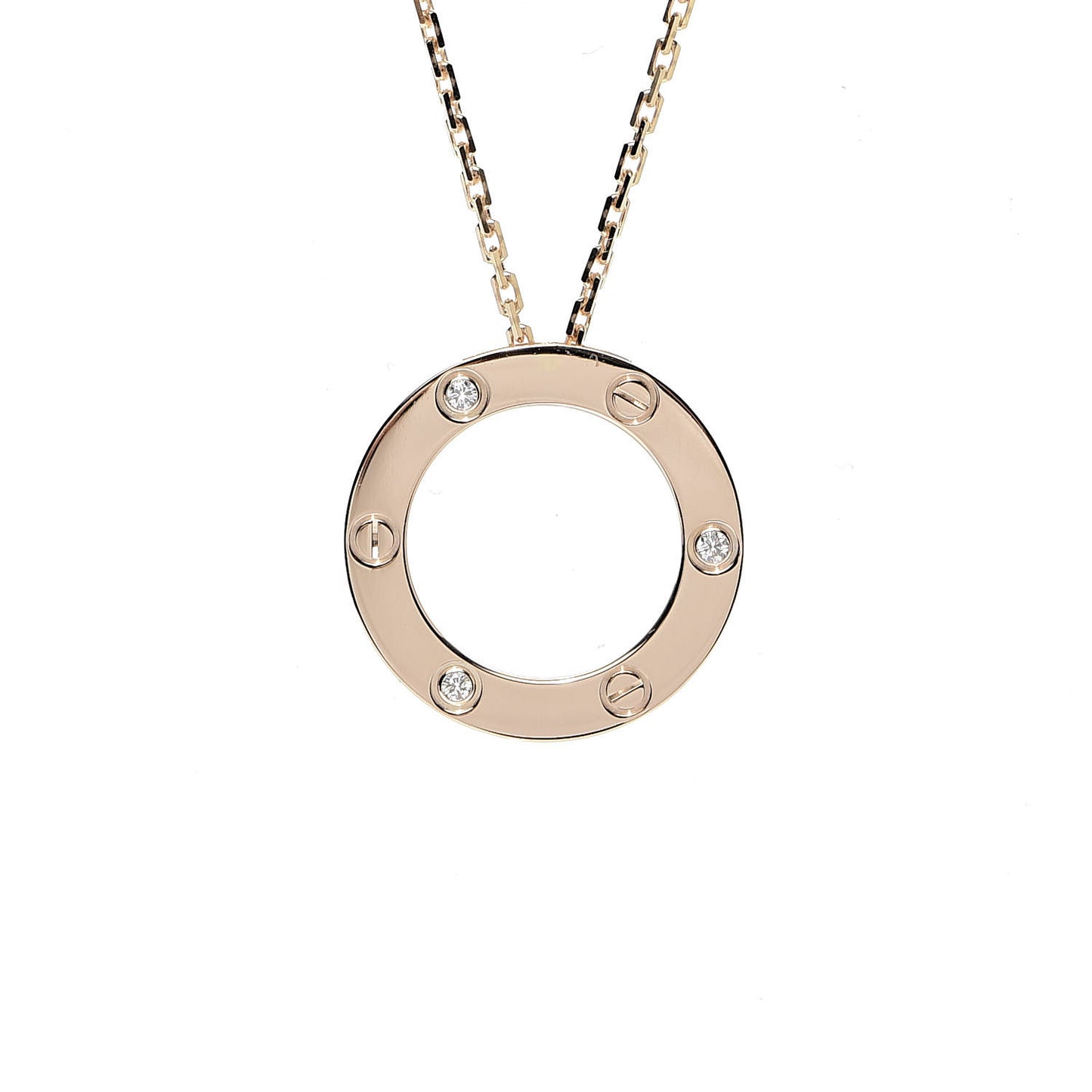 18K Pink Gold 3 Diamonds LOVE Pendant Necklace