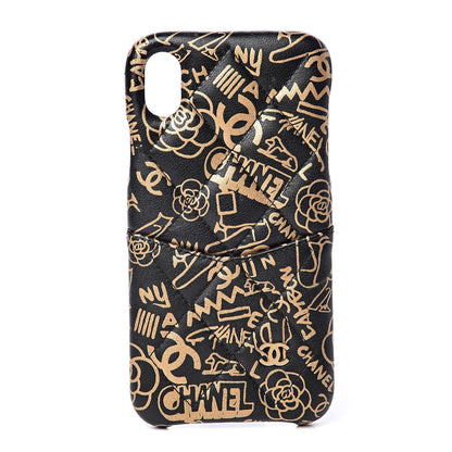 Chanel Lambskin Quilted iPhone XR Coco Tech Egyptian Graffiti Case Black Gold 1 of 3
