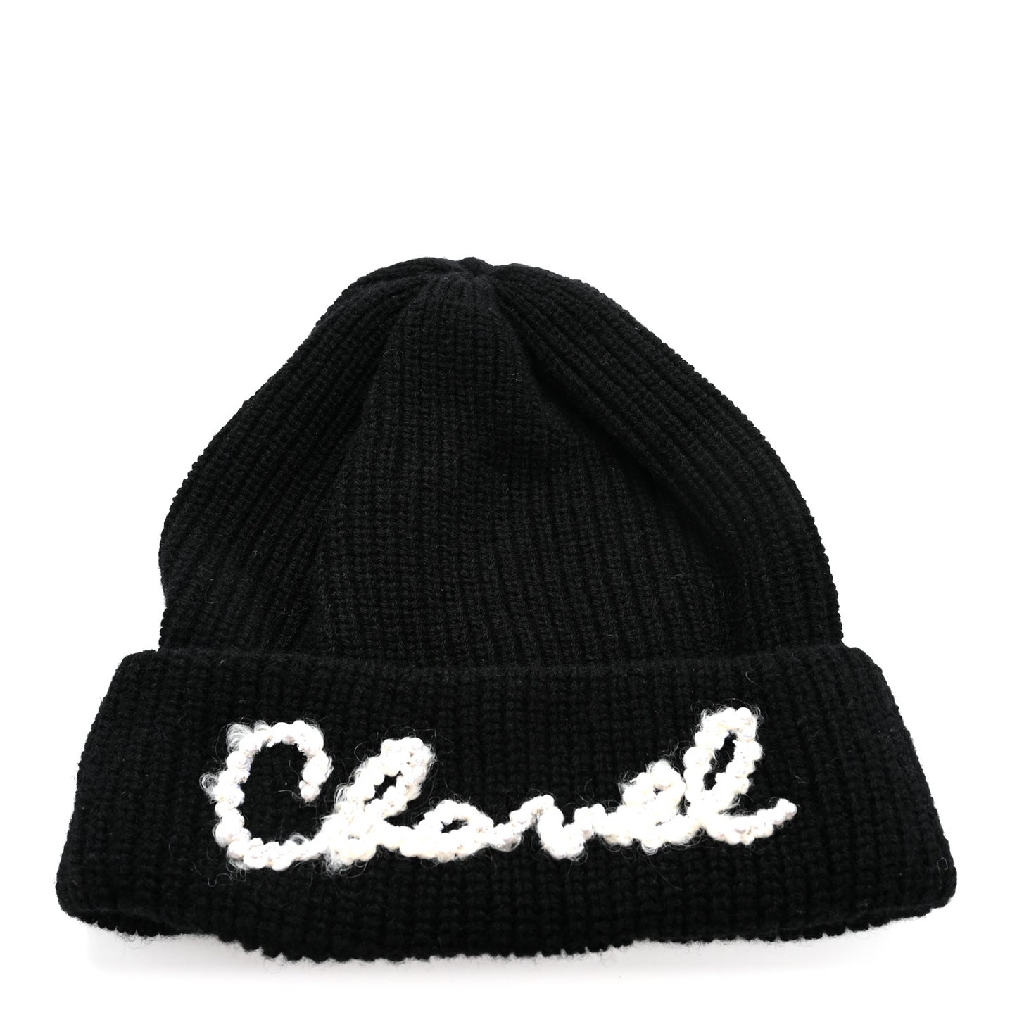 Cashmere Pearl Logo Beanie Hat Black Ivory