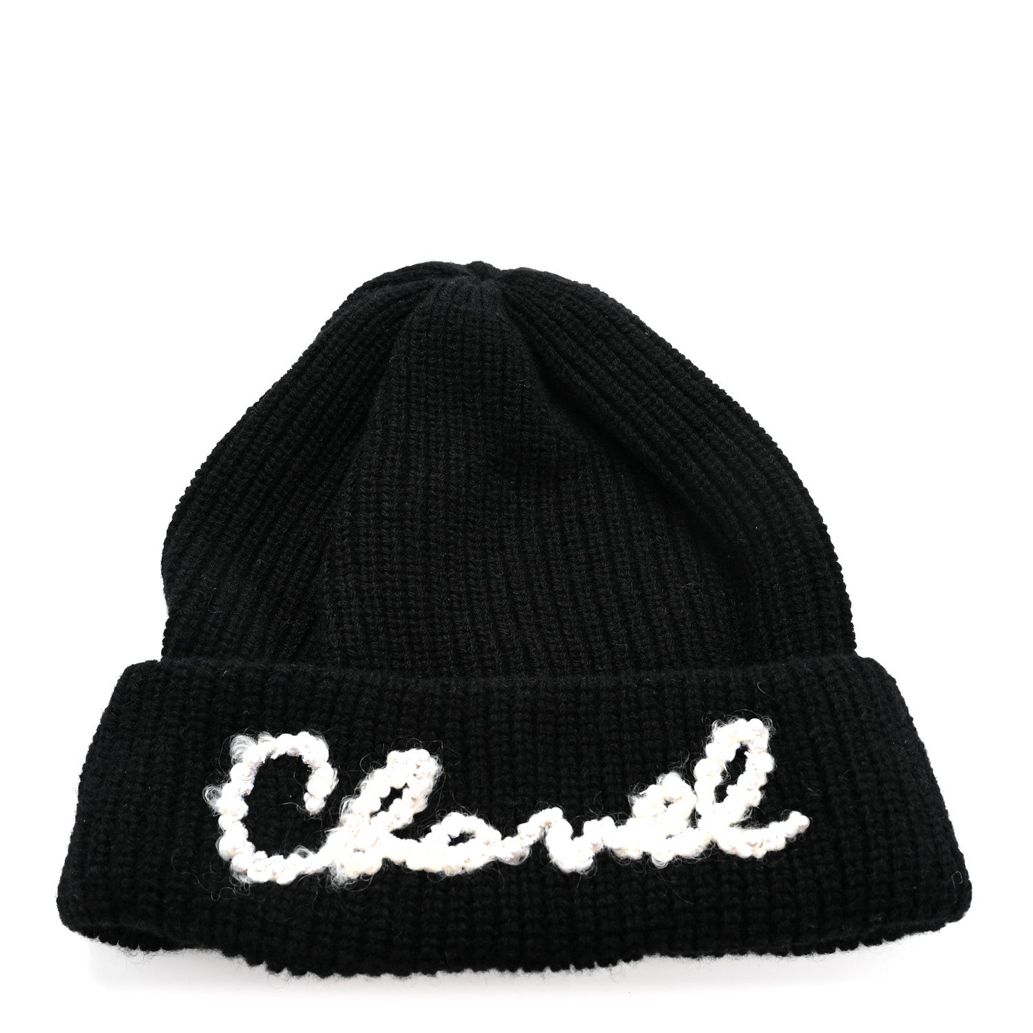 Chanel Cashmere Pearl Logo Beanie Hat Black Ivory 1 of 5