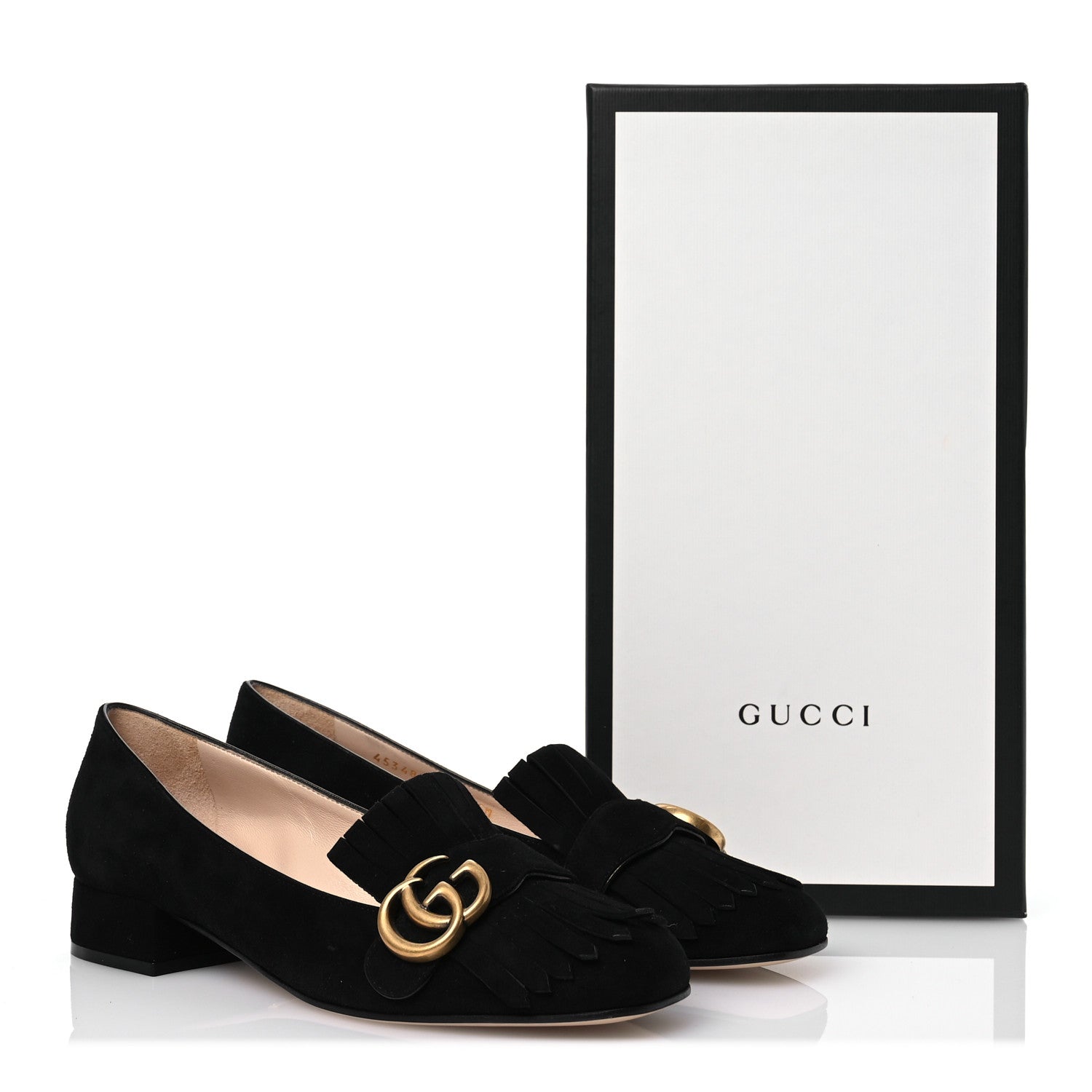 Gucci Kid Scamosciato GG Marmont Fringe 25mm Loafer Pumps 37.5 Black 11 of 13
