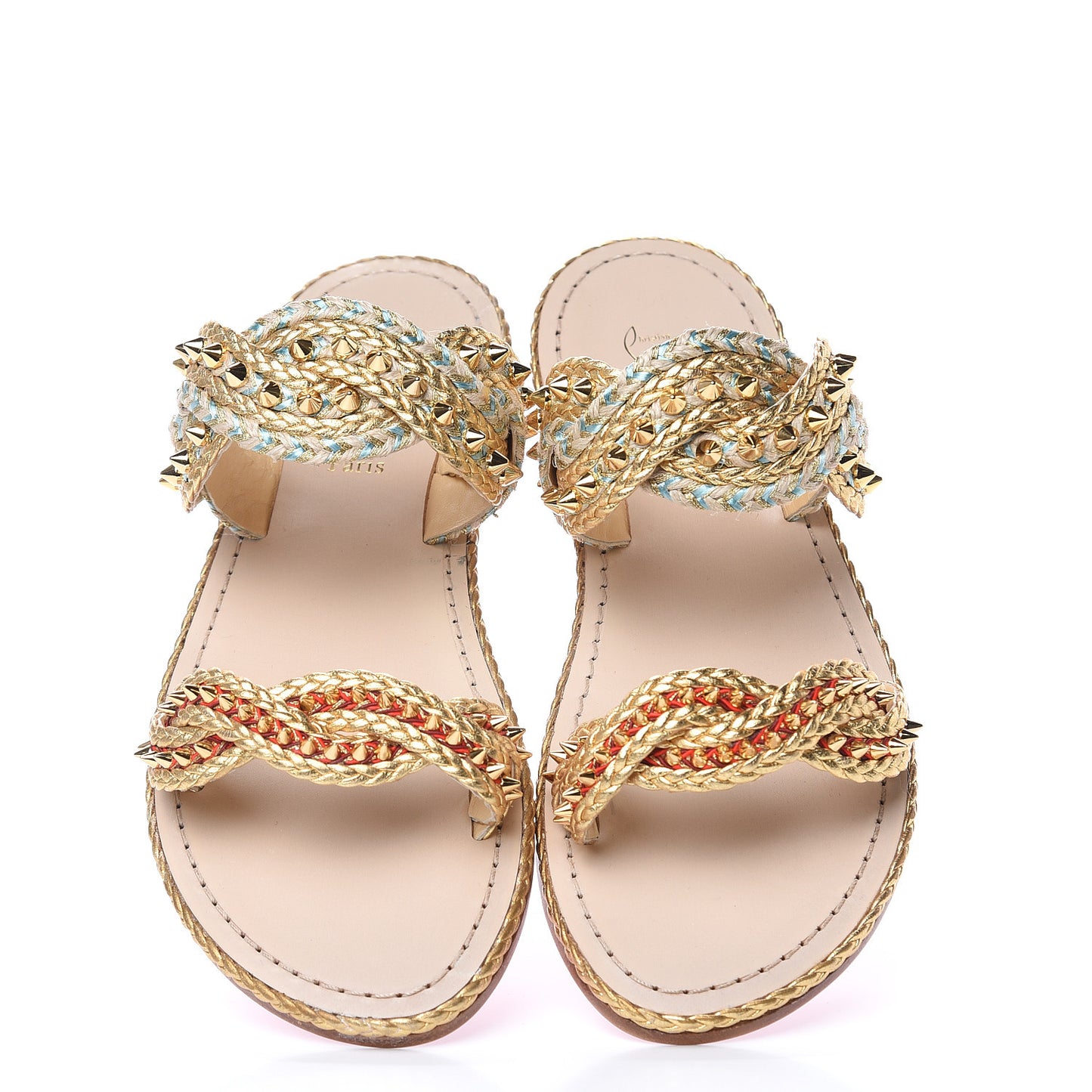 Calfskin Braided Normandie Flat Slide Sandals 38 Gold