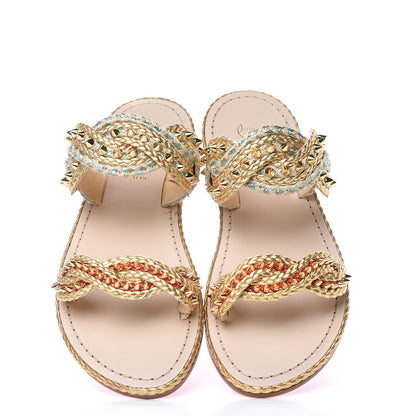 Christian Louboutin Calfskin Braided Normandie Flat Slide Sandals 38 Gold 5 of 9