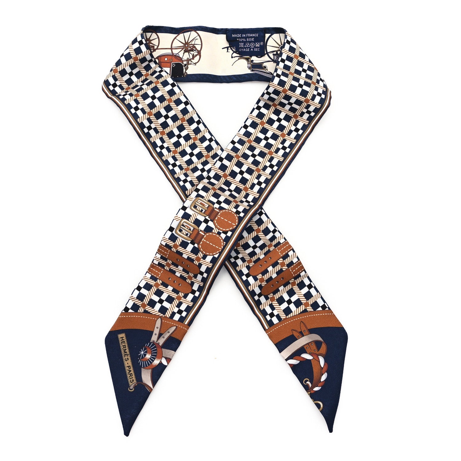 Hermes Silk Les Voitures Nouvelle Twilly Marine Caramel Black 1 of 3