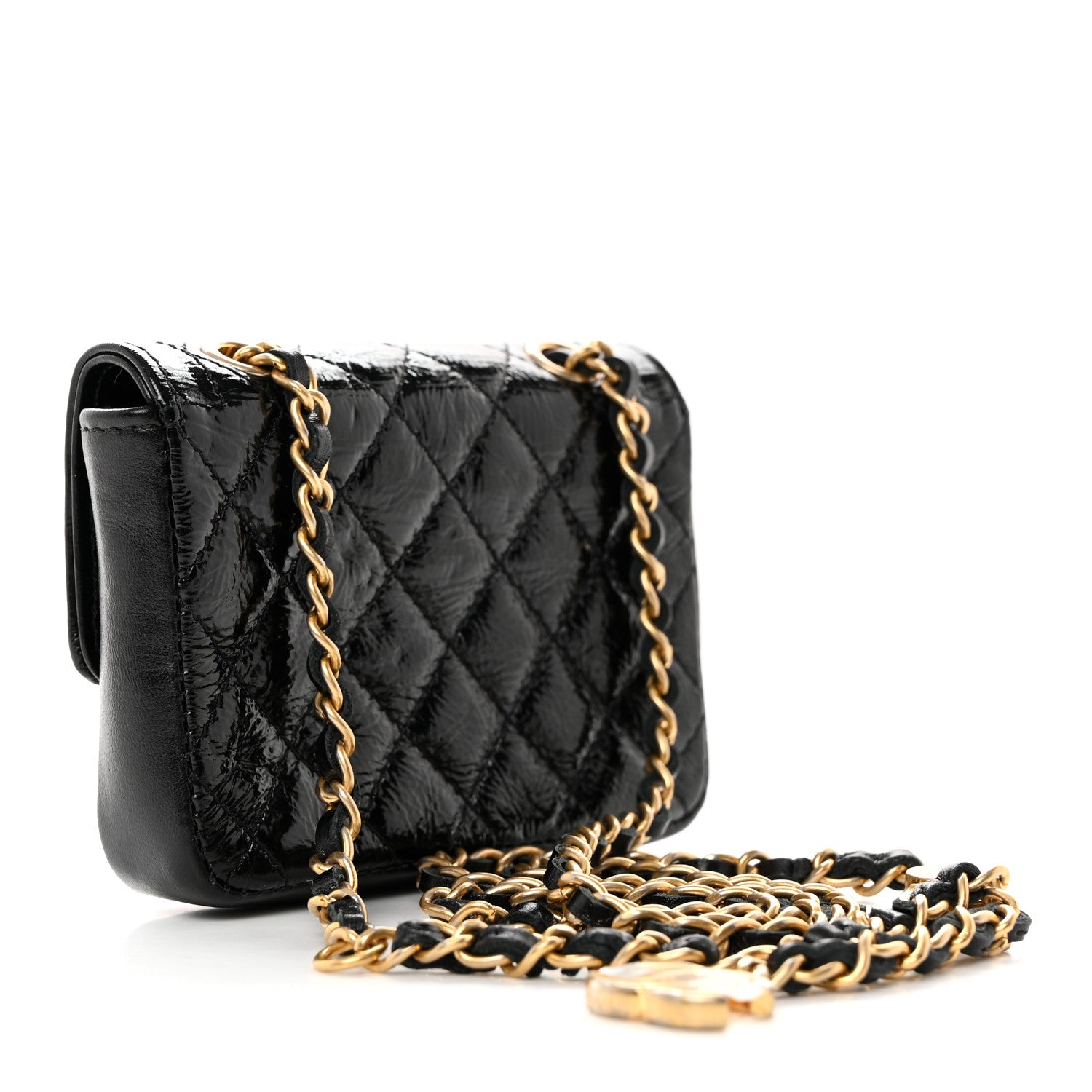 Chanel Shiny Aged Calfskin Quilted Waist Belt Bag Black 3 of 10