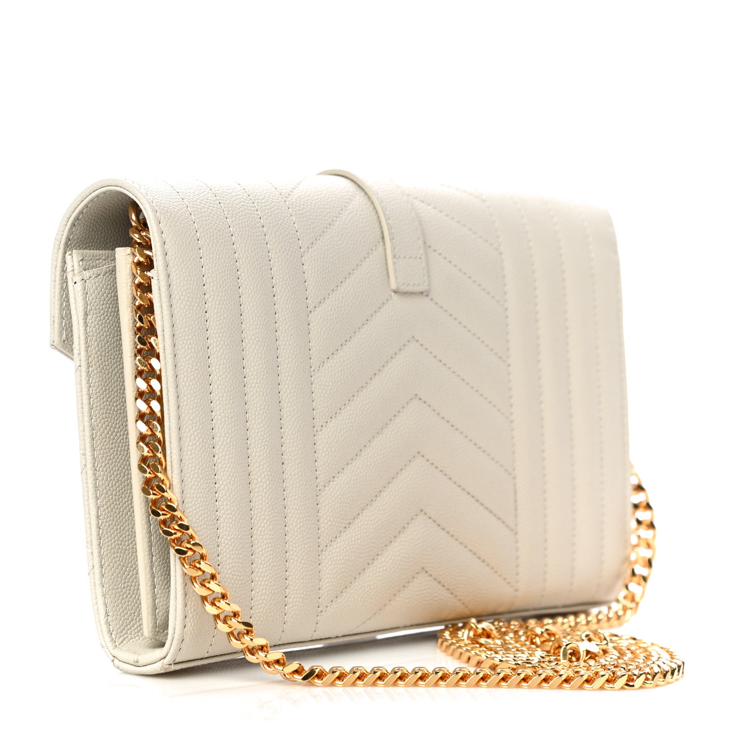 Saint Laurent Grain De Poudre Mixed Matelasse Triquilt Monogram Chain Wallet Crema Soft 3 of 11