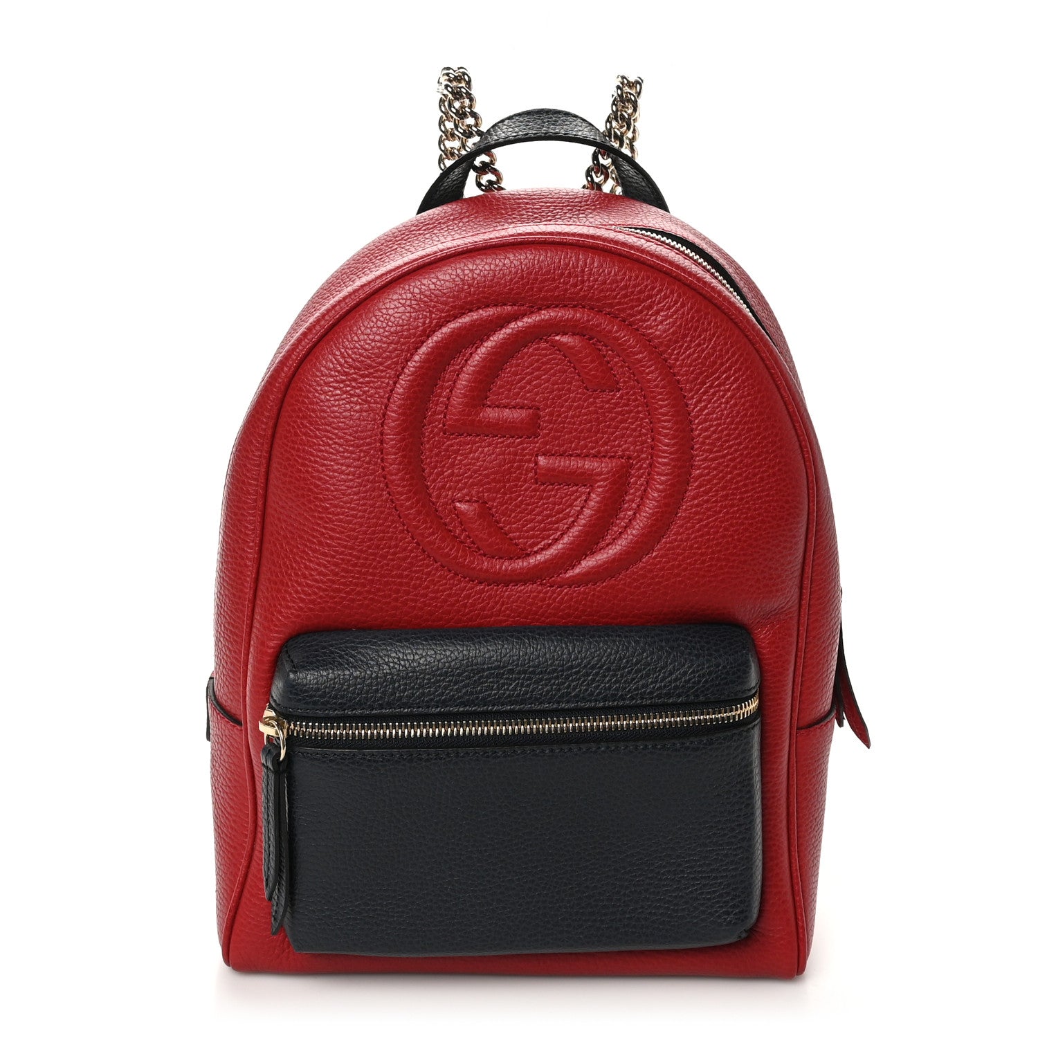 Gucci Pebbled Calfskin Bi-Color Soho Chain Backpack Red Navy 1 of 11