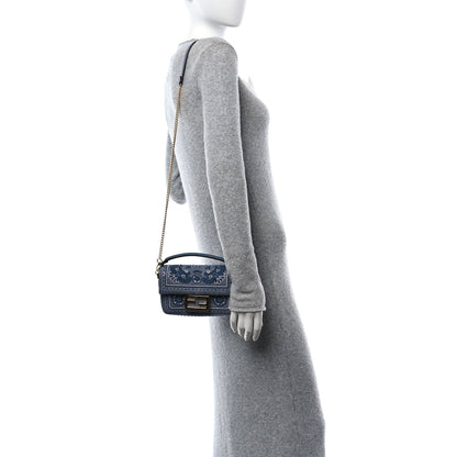 Fendi Denim Embroidered Coral Bandana Mini Baguette Myrtle 3 of 11