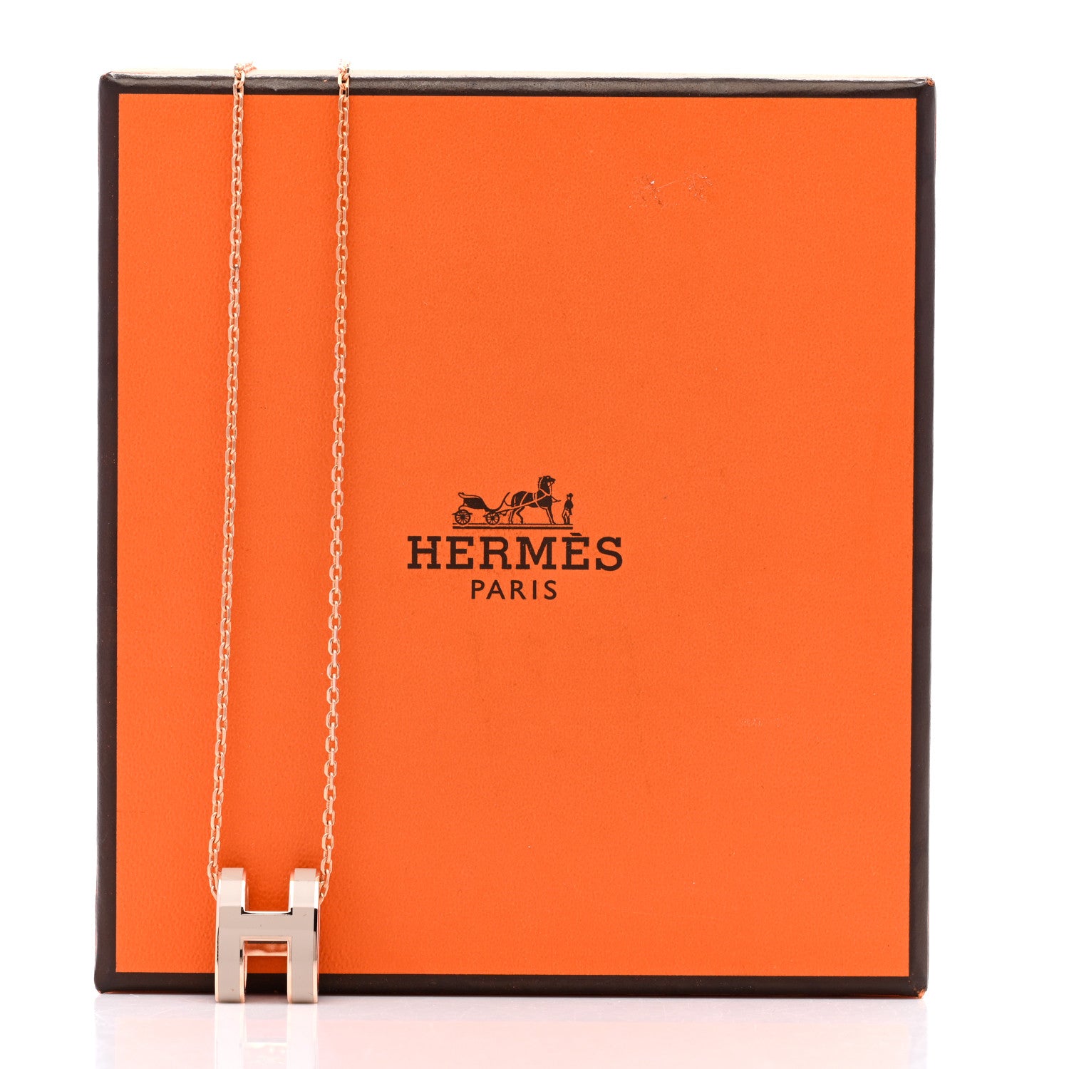 Hermes Lacquered Rose Gold Pop H Pendant Necklace Marron Glace 6 of 6
