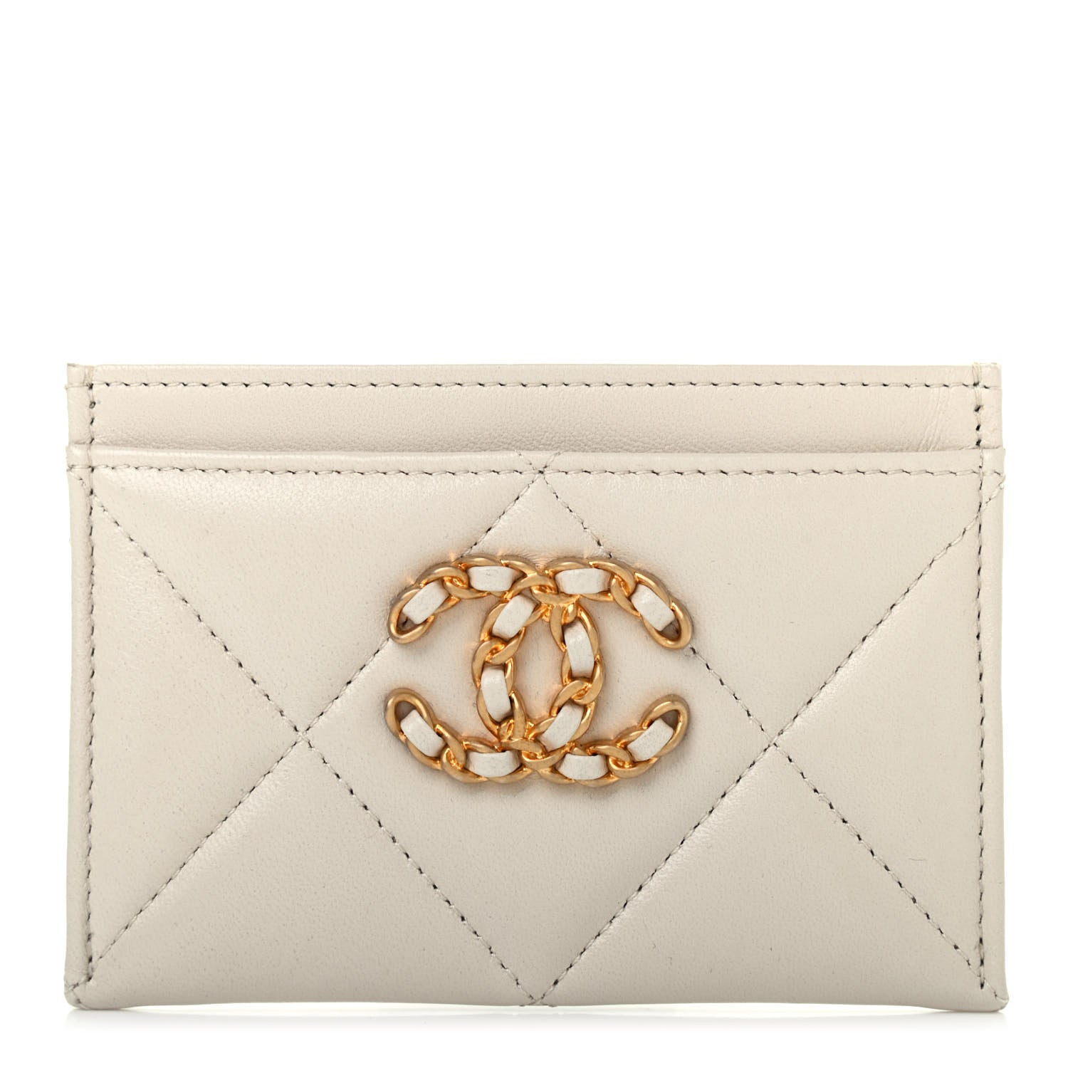 Chanel Lambskin Quilted Chanel 19 Card Holder Light Beige 1 of 8