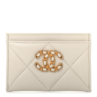Chanel Lambskin Quilted Chanel 19 Card Holder Light Beige 1 of 8