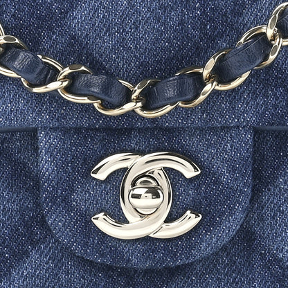 Chanel Printed Denim Quilted Mini Rectangular Flap Dark Blue 9 of 13