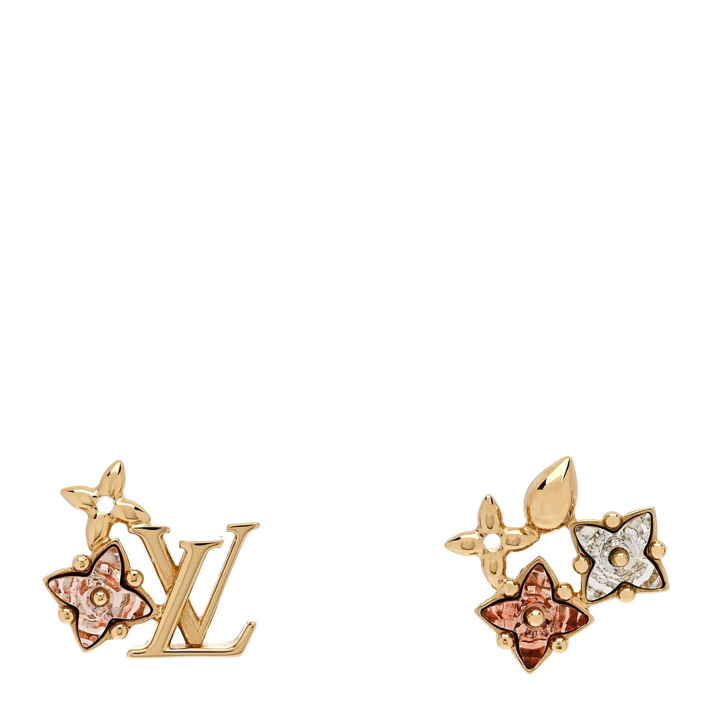 Metal Crystal Loulougram Monogram Flowers Earrings Gold