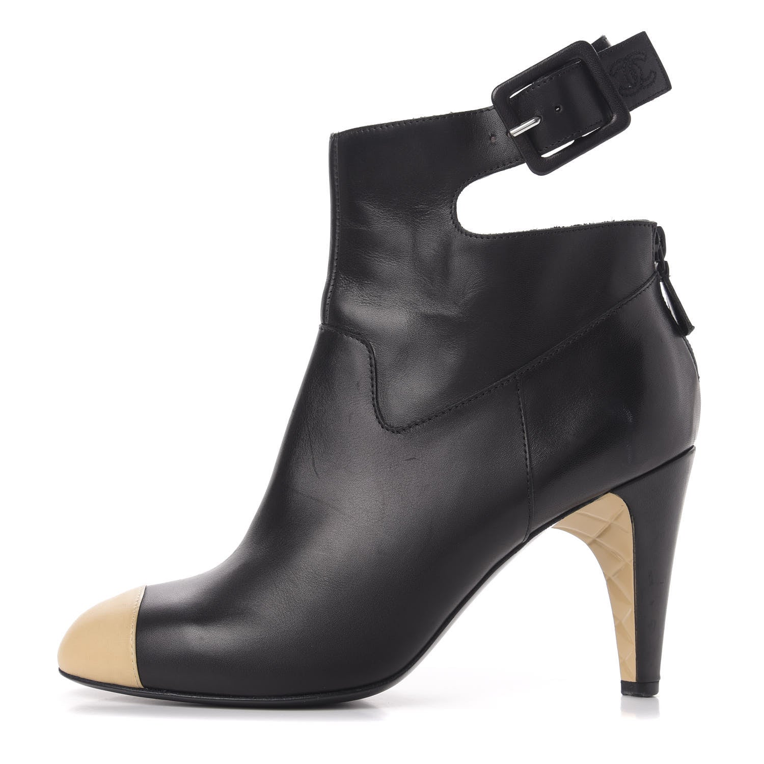 Chanel Lambskin Cap Toe Short Boots 39 Black Beige 1 of 11
