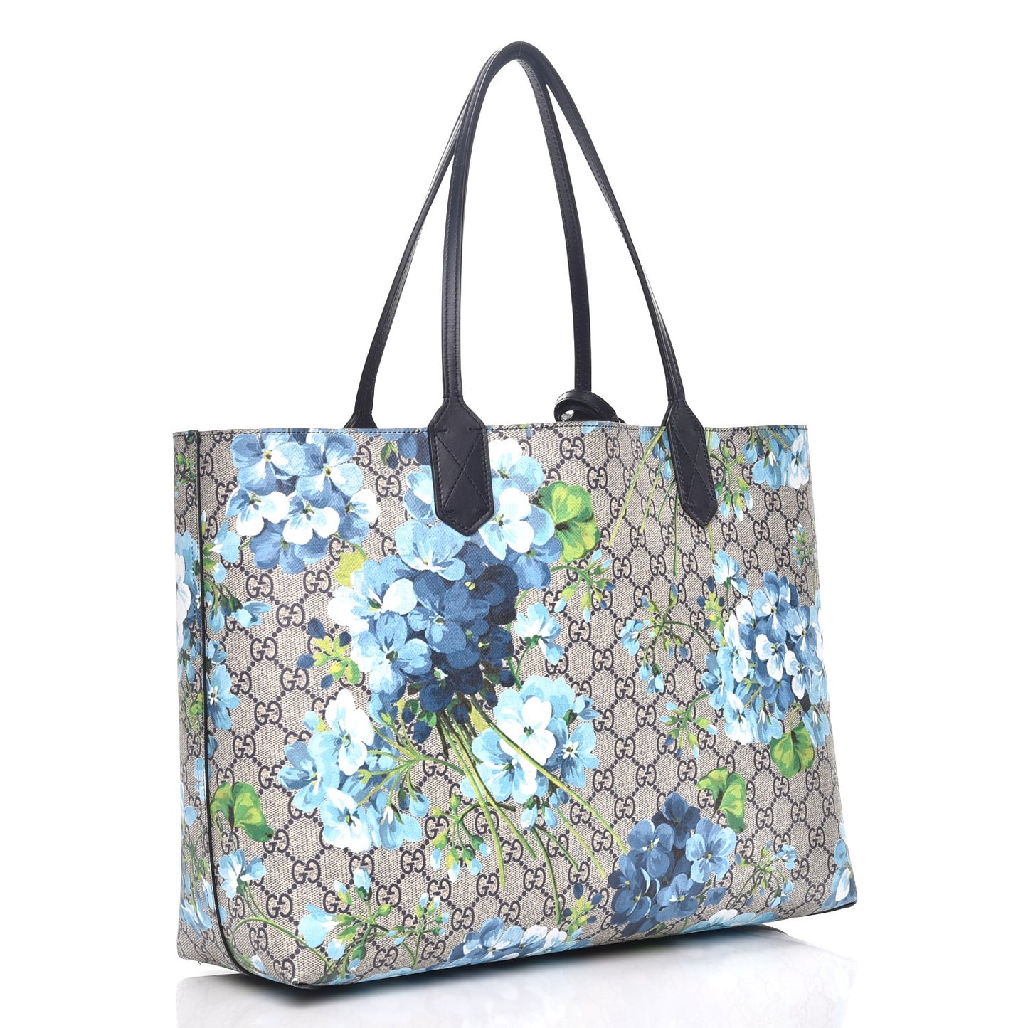 GG Supreme Monogram Blooms Medium Reversible Tote Beige Blue Navy