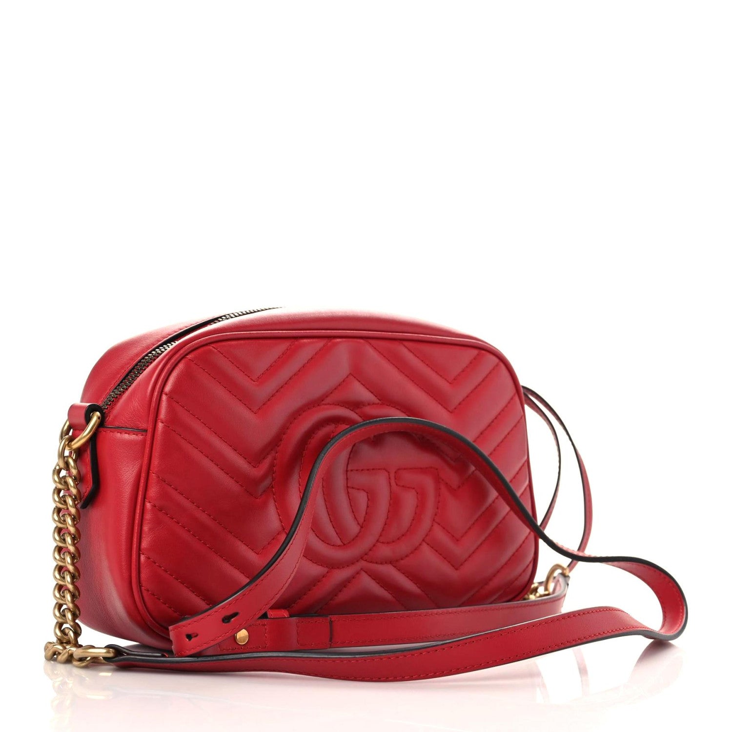 Gucci Calfskin Matelasse Small GG Marmont Chain Shoulder Bag Hibiscus Red 3 of 21