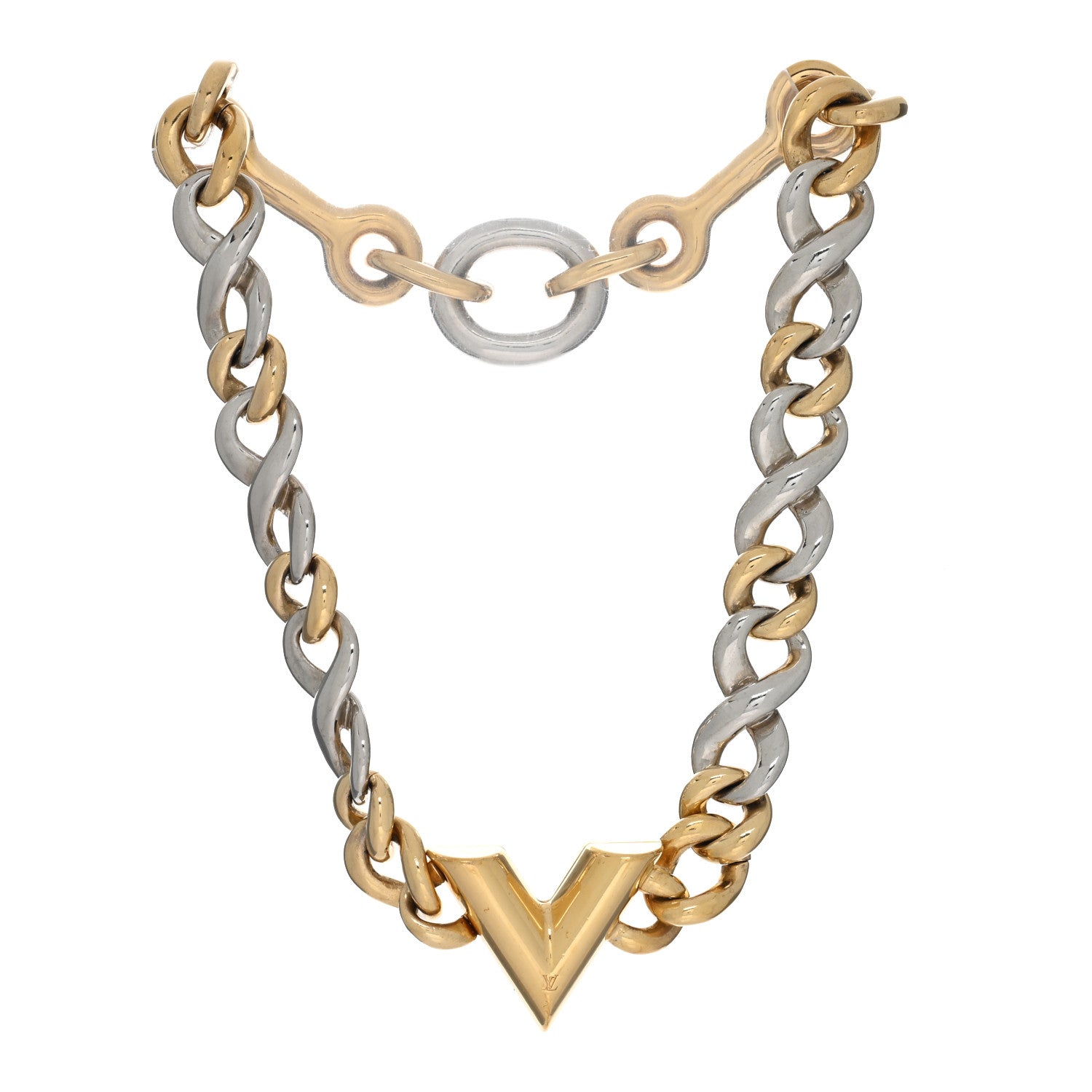 Louis Vuitton V Chain Necklace Silver Gold 1 of 4