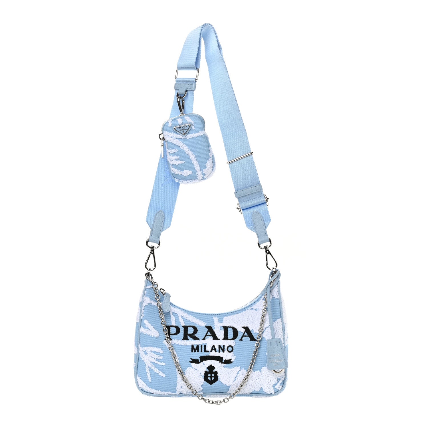 Prada Nylon Drill Logo Embroidered Re-Edition 2005 Shoulder Bag Celeste White 1 of 11