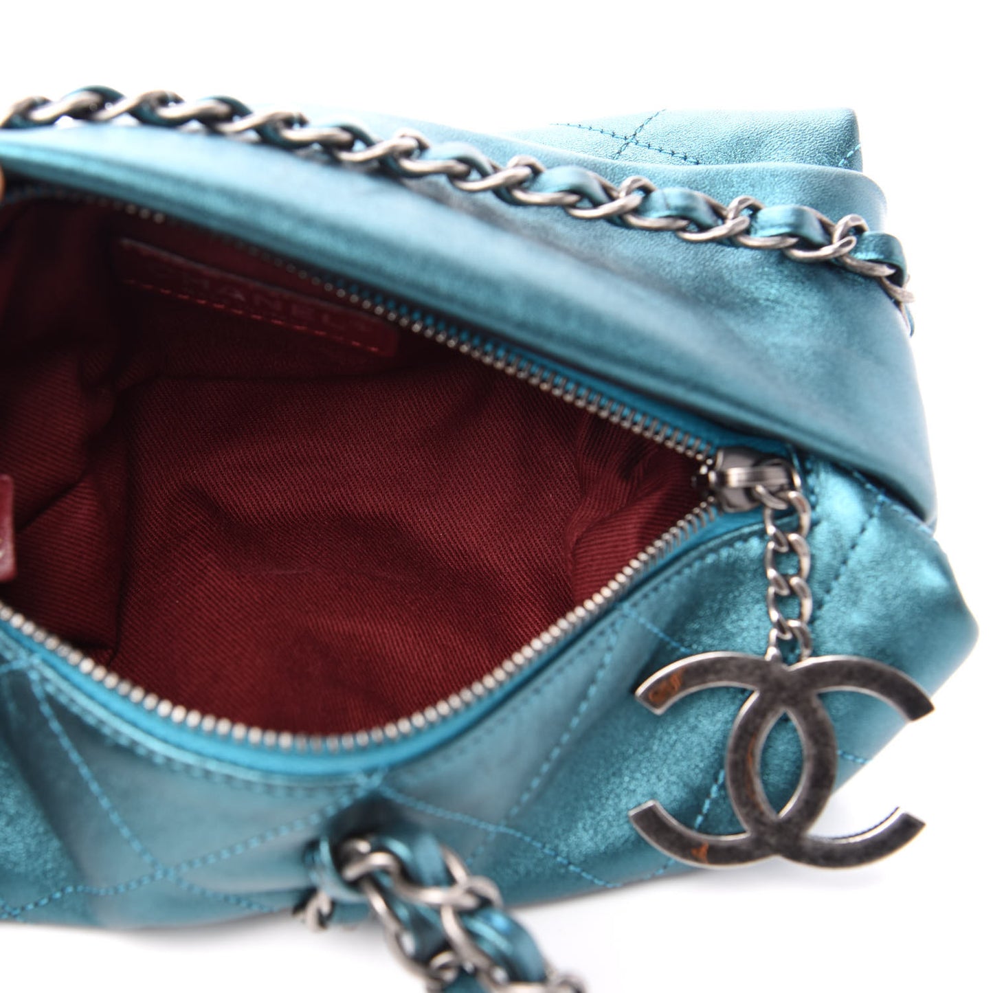 Metallic Calfskin Quilted Baluchon Turquoise