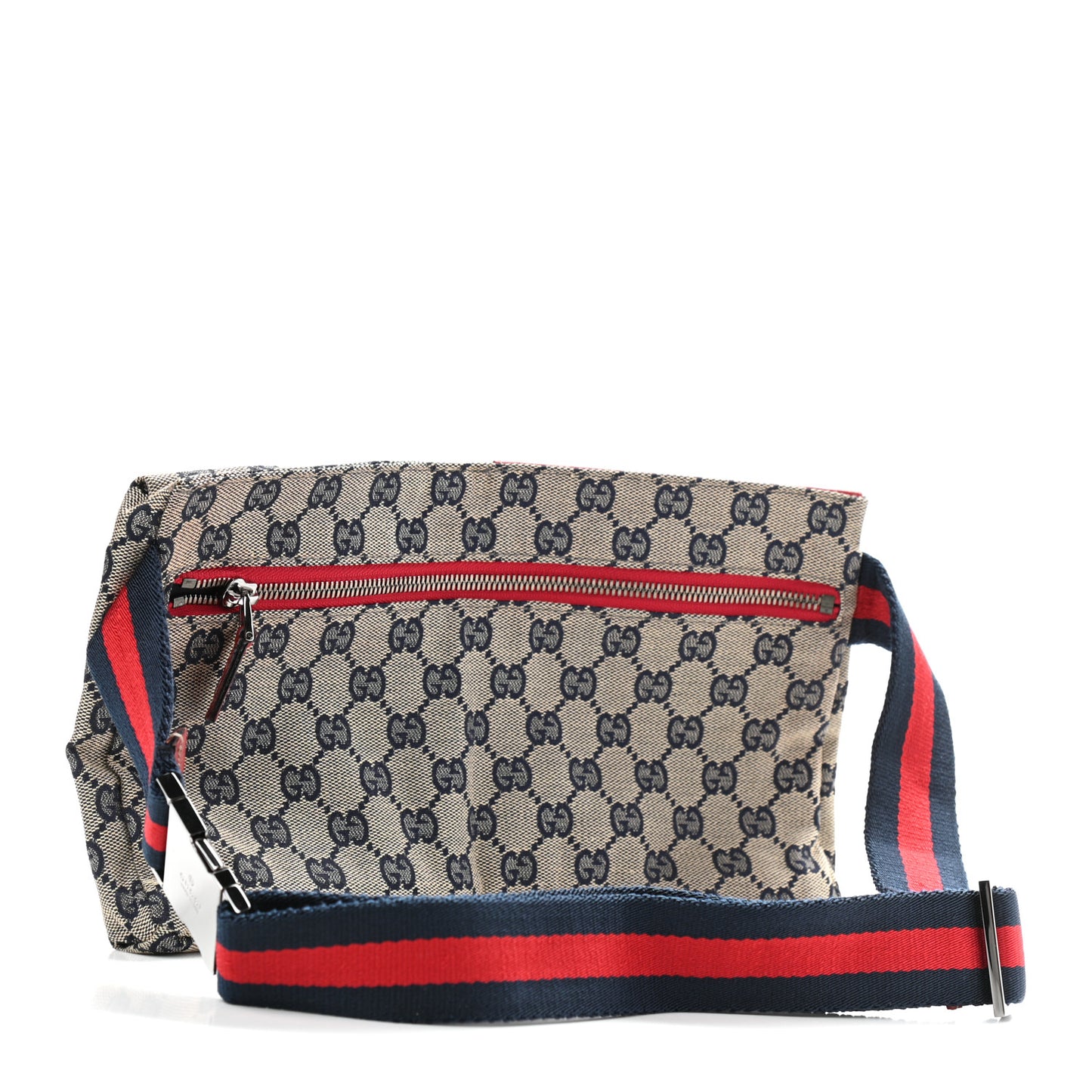 GG Monogram Web Double Pocket Belt Bag Navy Red
