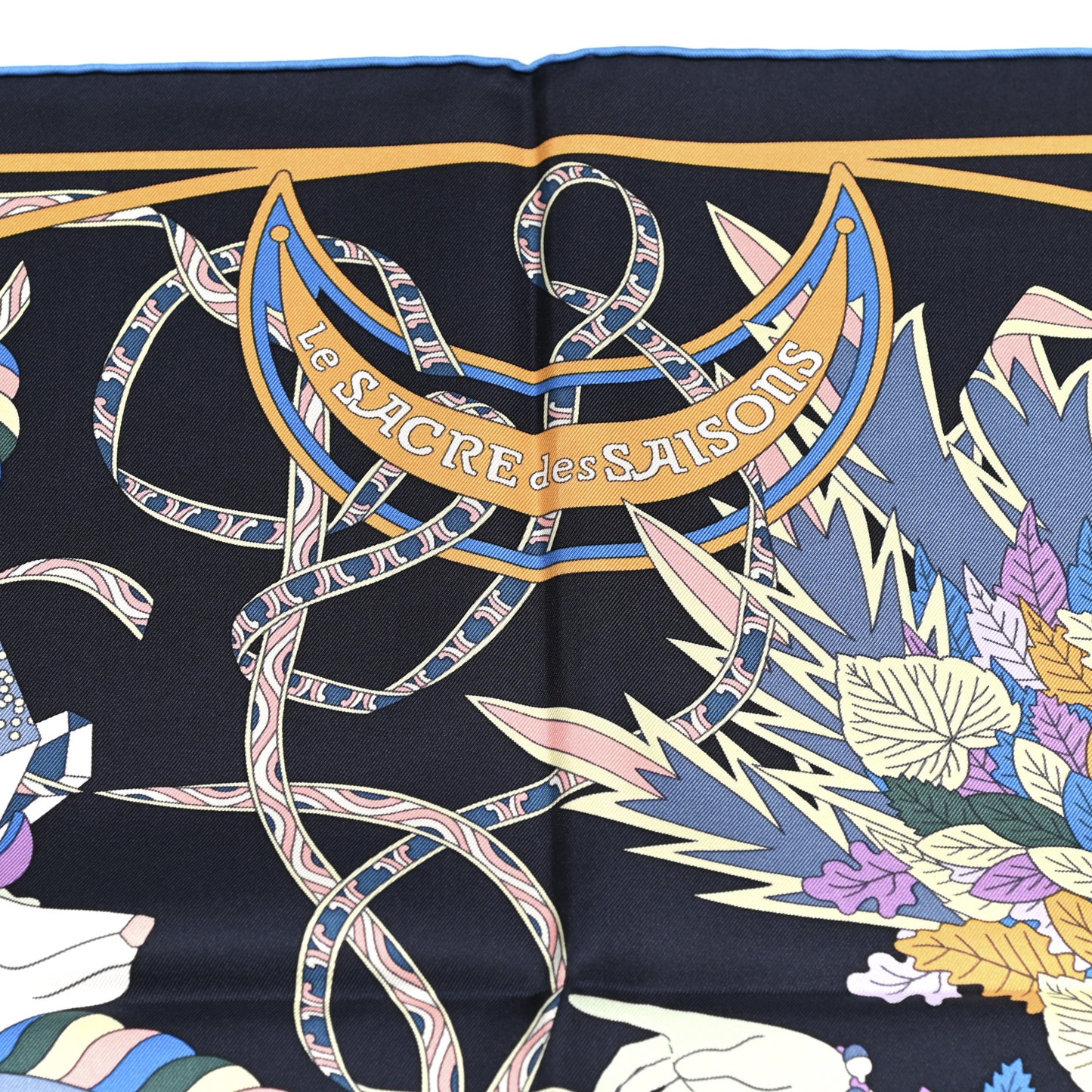 Silk Twill La Sacre Des Saisons Scarf 90 Bleu Black Ciel Rose