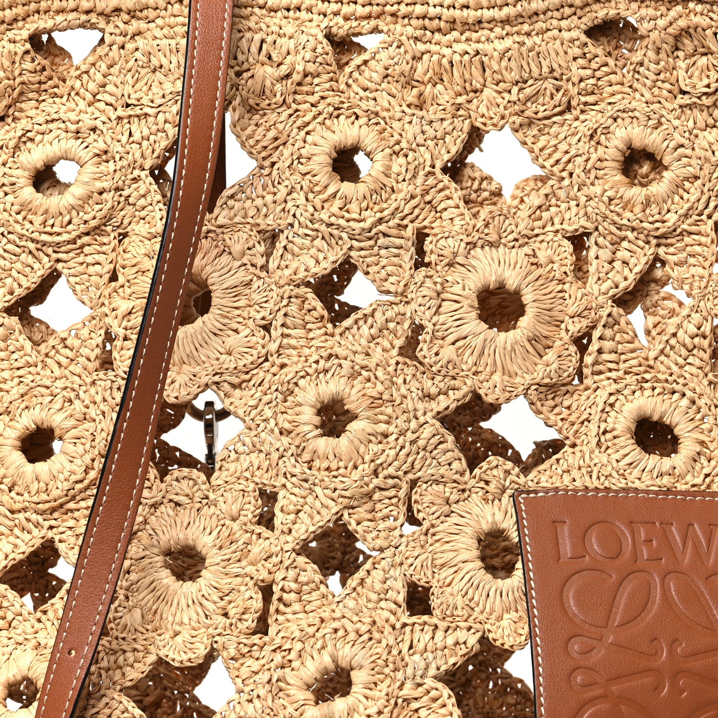 Raffia Crochet Slit Tote Bag Natural Tan