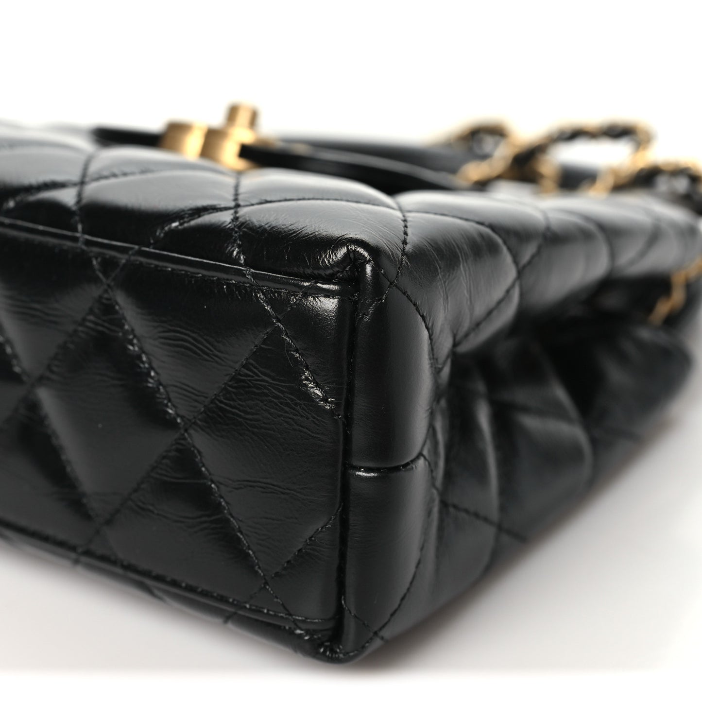 Shiny Aged Calfskin Quilted Nano Kelly Shopper Black