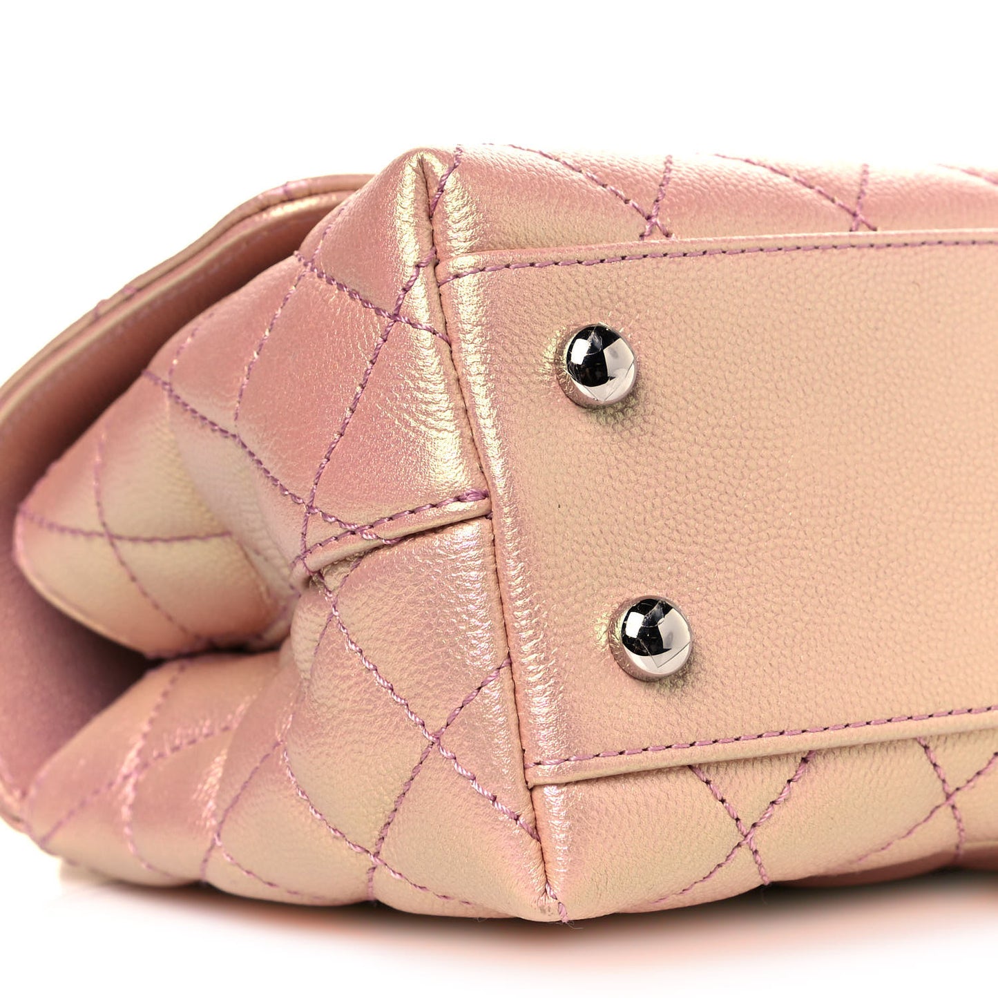Iridescent Caviar Quilted Mini Coco Handle Flap Pink