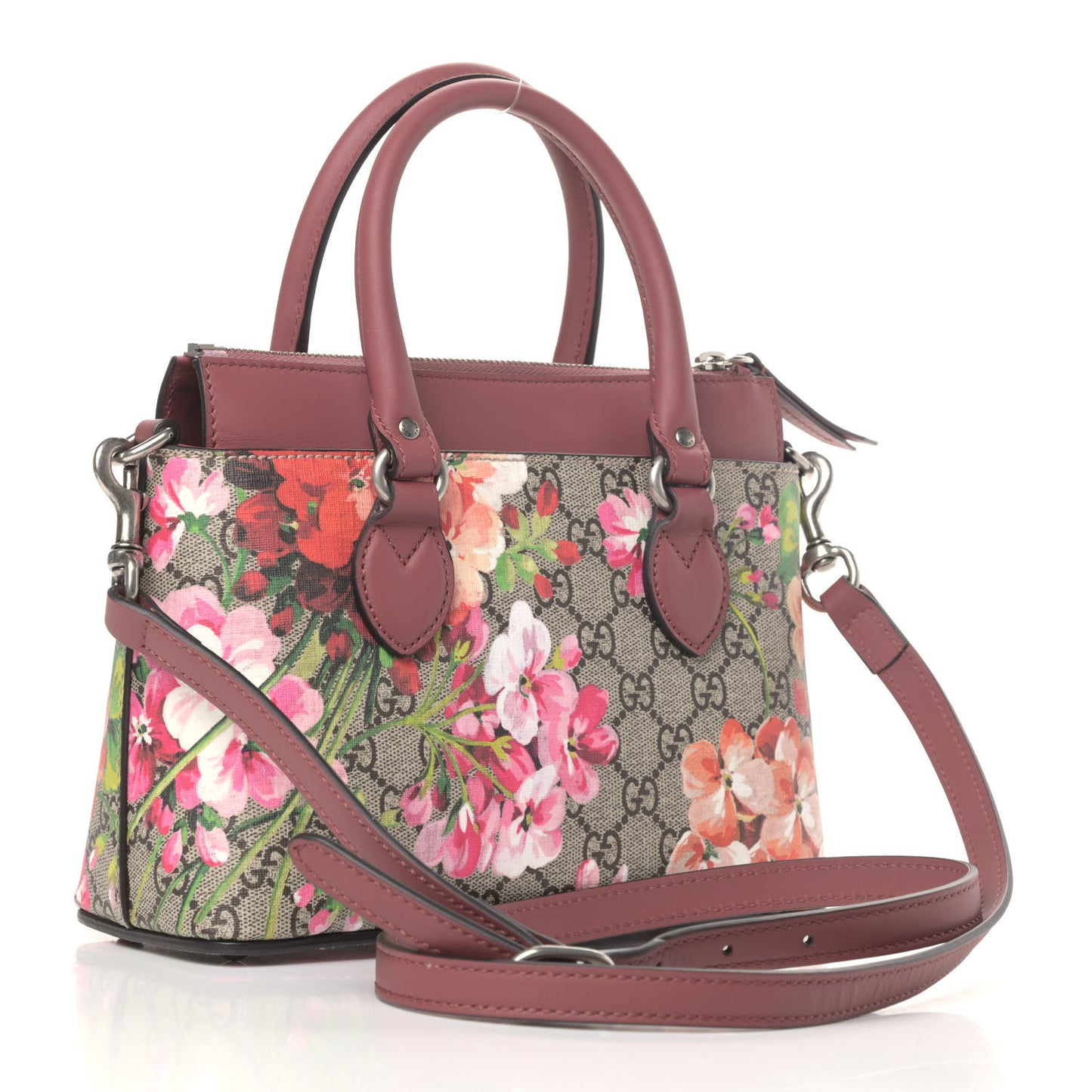 GG Supreme Monogram Blooms Mini Zip Top Tote Beige Multicolor Dry Rose
