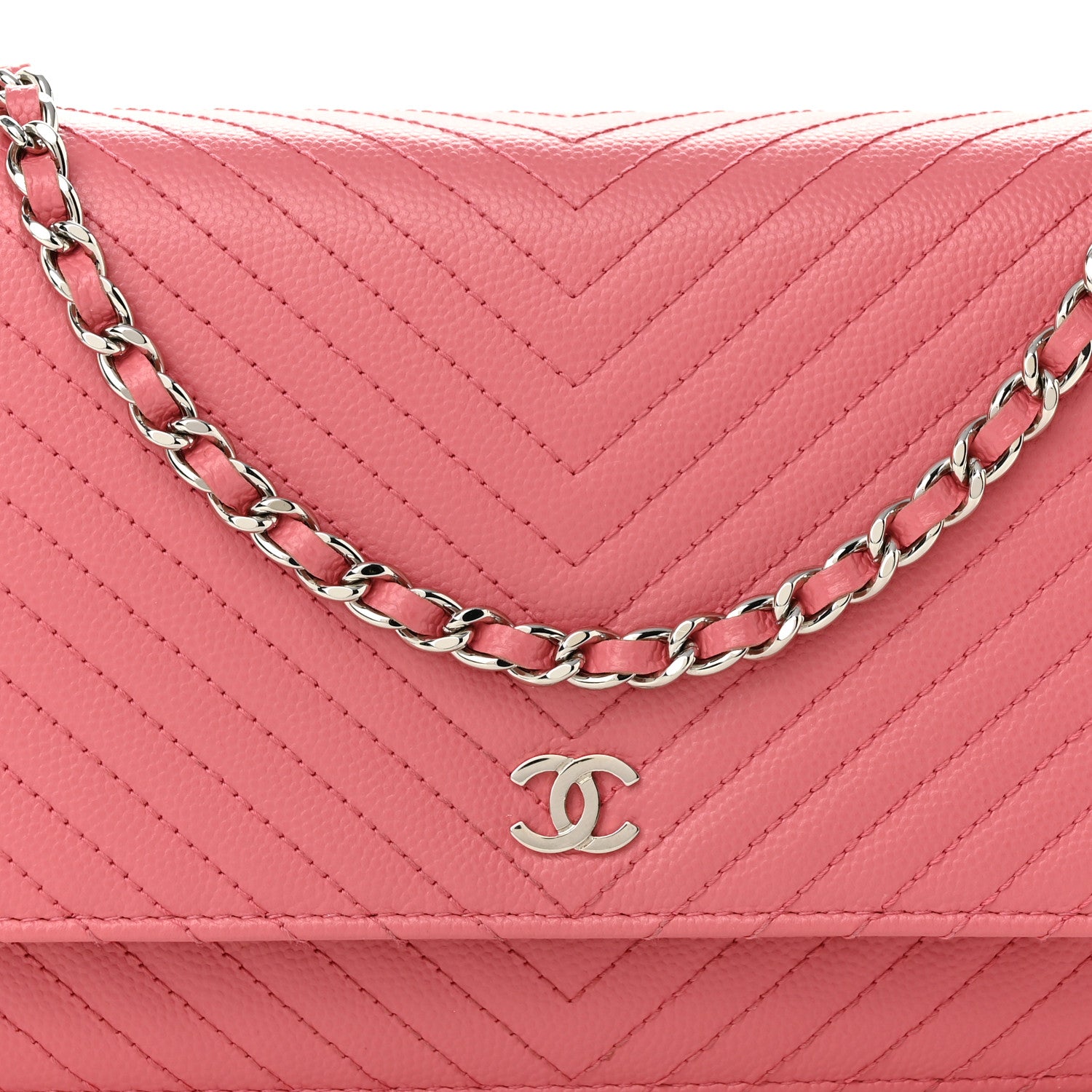 Chanel Caviar Chevron Quilted Wallet On Chain WOC Pink 8 of 11