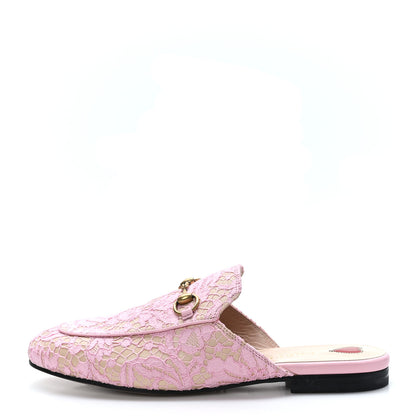 Gucci Lace Malaga Kid Womens Princetown Slippers 37.5 Sugar Pink Skin Rose 1 of 8
